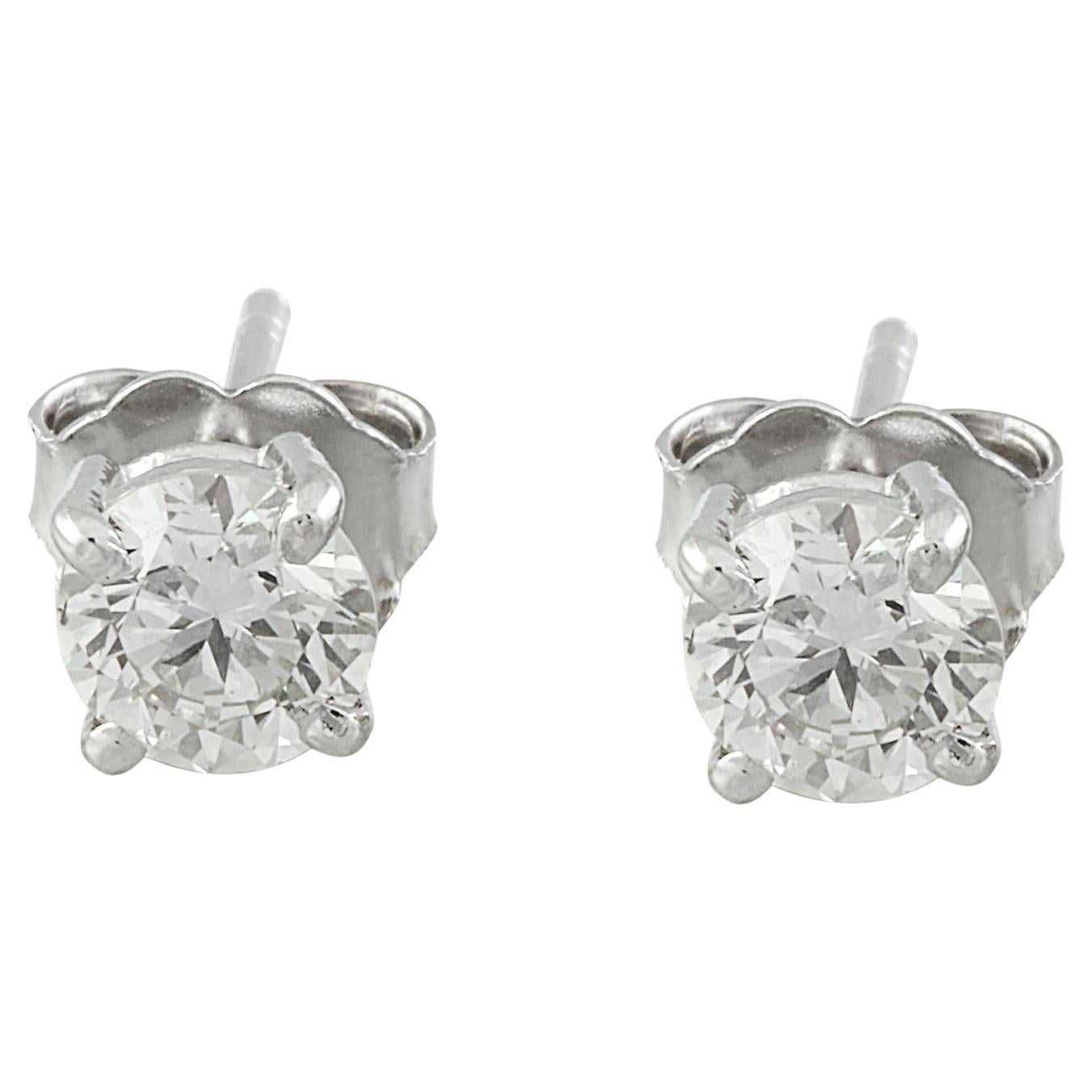 Elegant 0.80 Carat Natural Diamond Stud Earrings In 14 Karat White Gold  For Sale