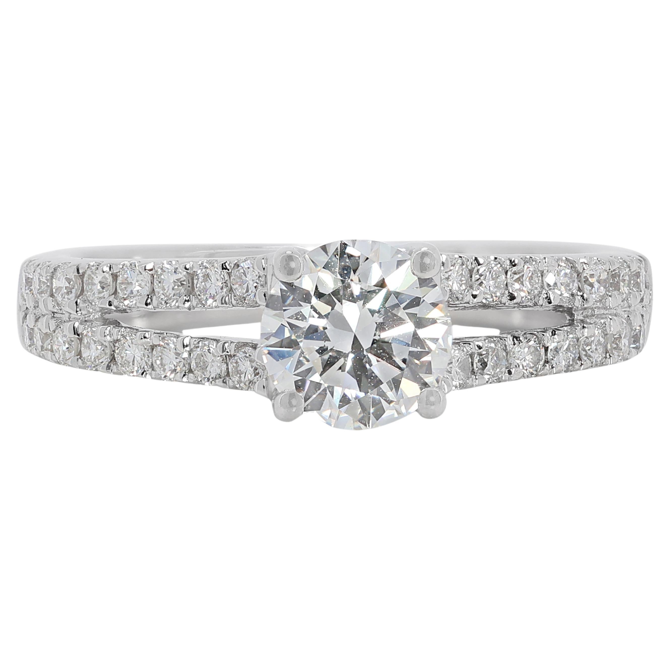 Elegant 0.82 carat Natural Diamond Pave Ring in 18K White Gold
