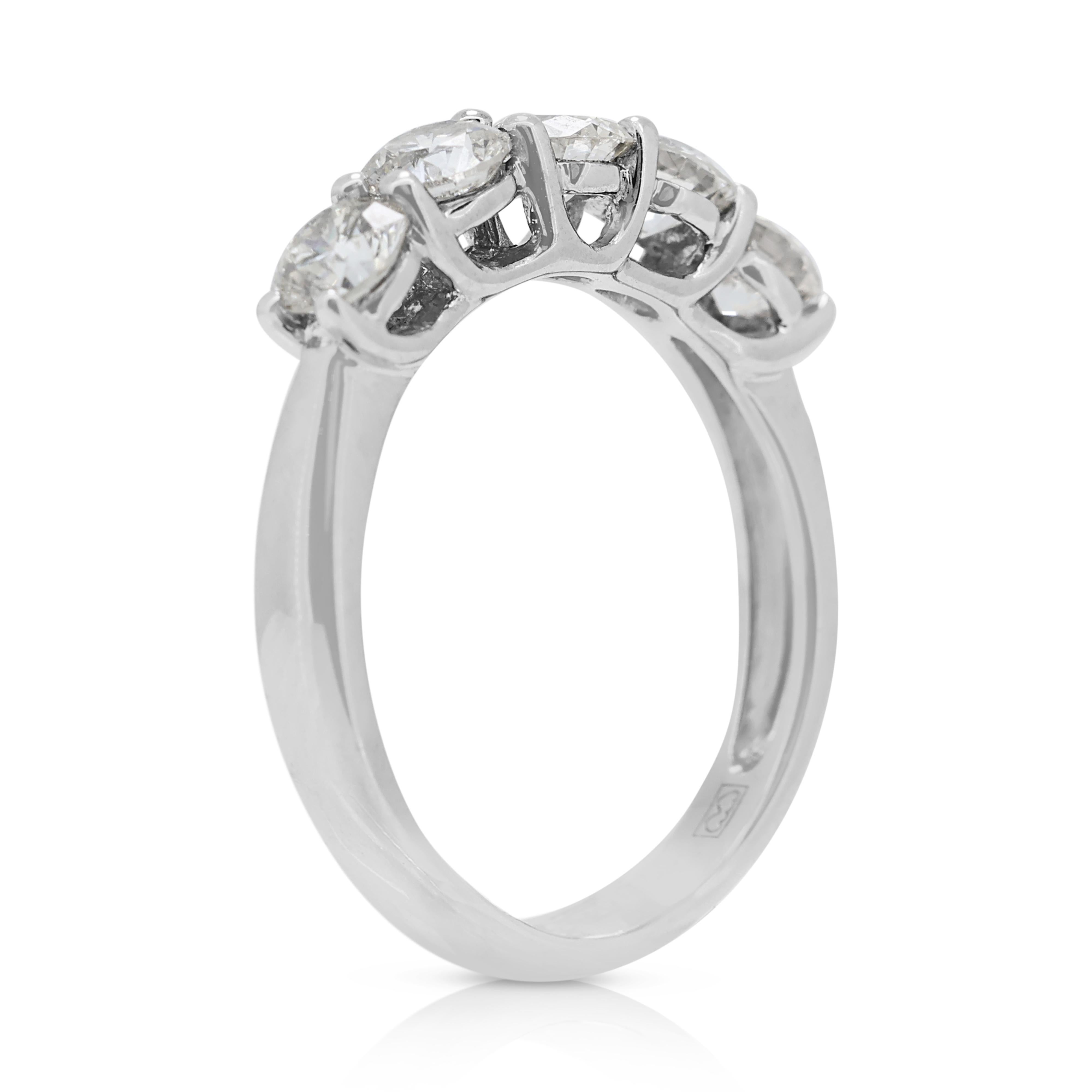  Élégante bague à 5 pierres en or blanc 18 carats avec diamants de 0,85 carat Pour femmes 