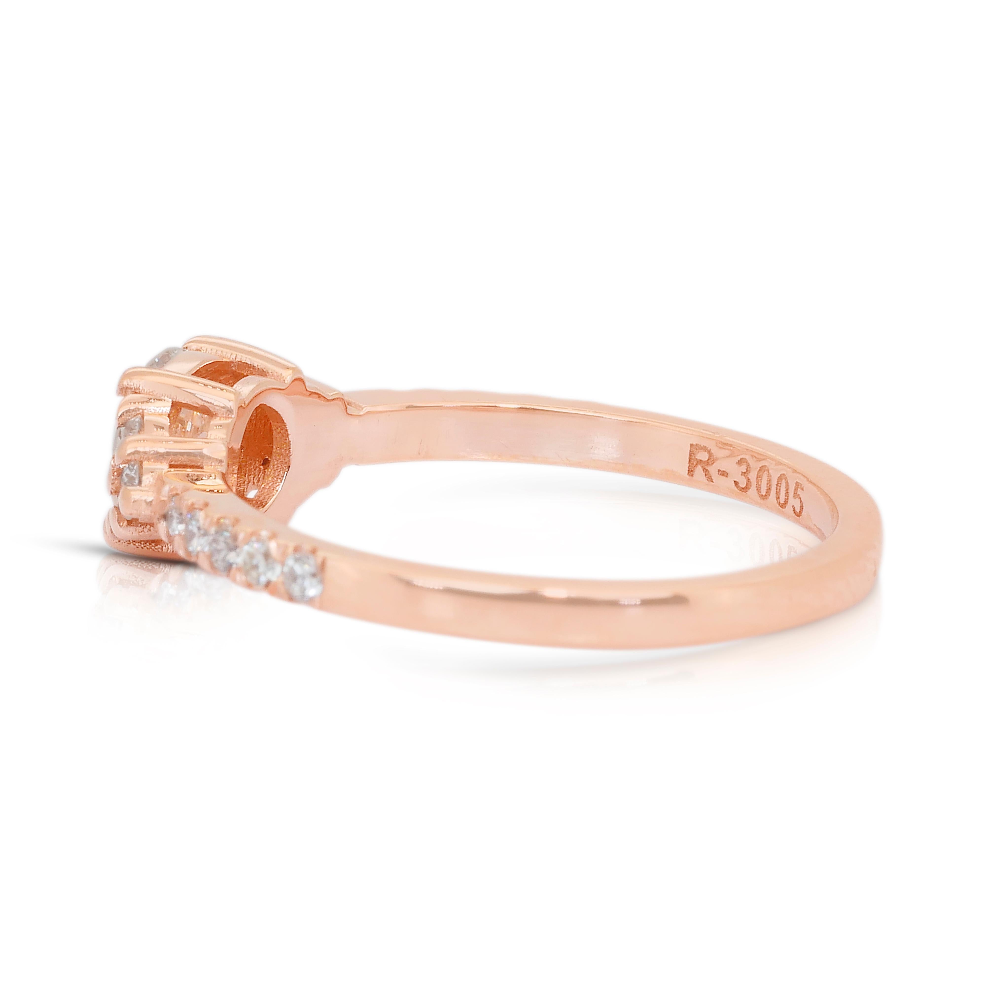 Elegante anello con pavé di diamanti da 0,88 carati in oro rosa 18k - Certificato IGI in vendita 1