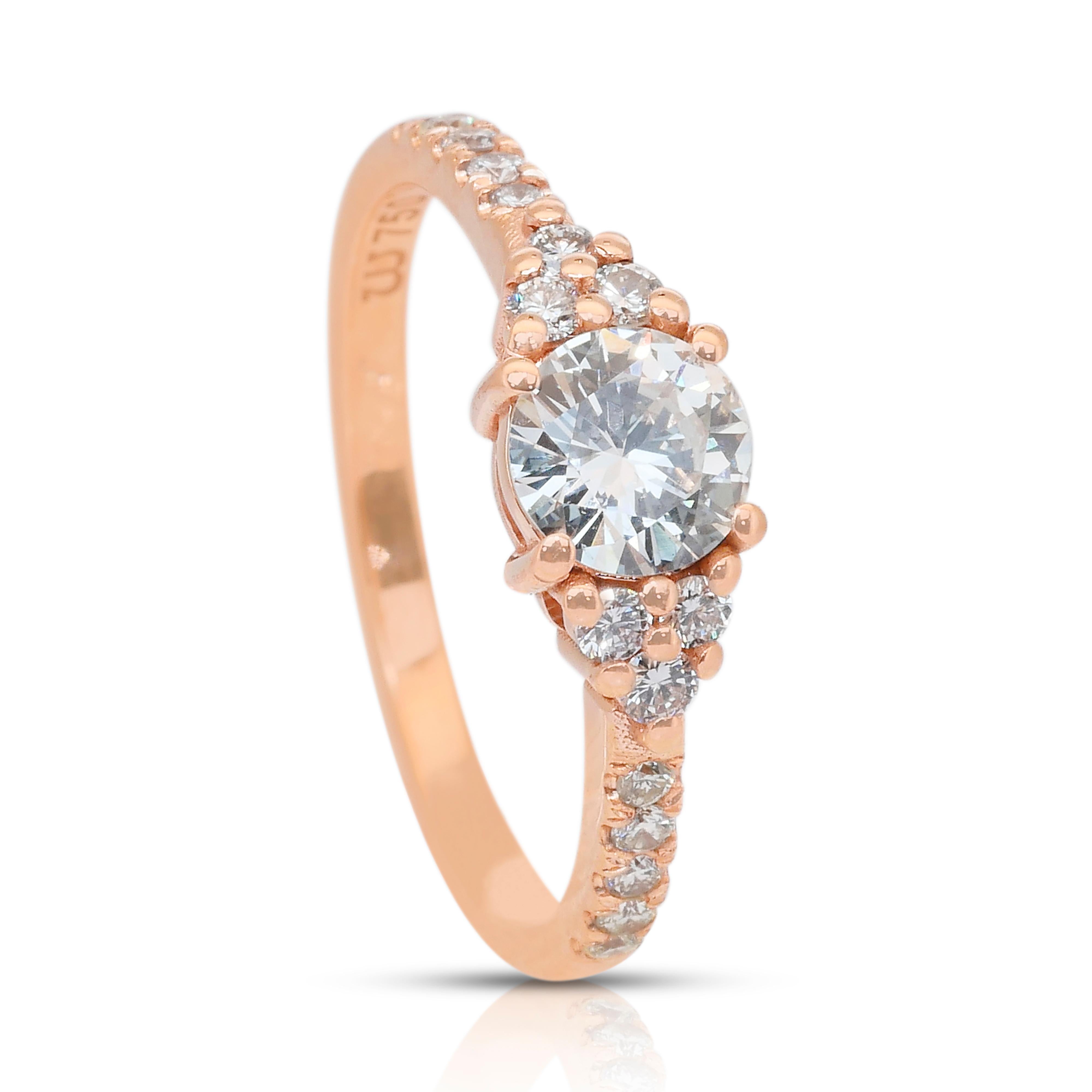 Elegante anello con pavé di diamanti da 0,88 carati in oro rosa 18k - Certificato IGI in vendita 3