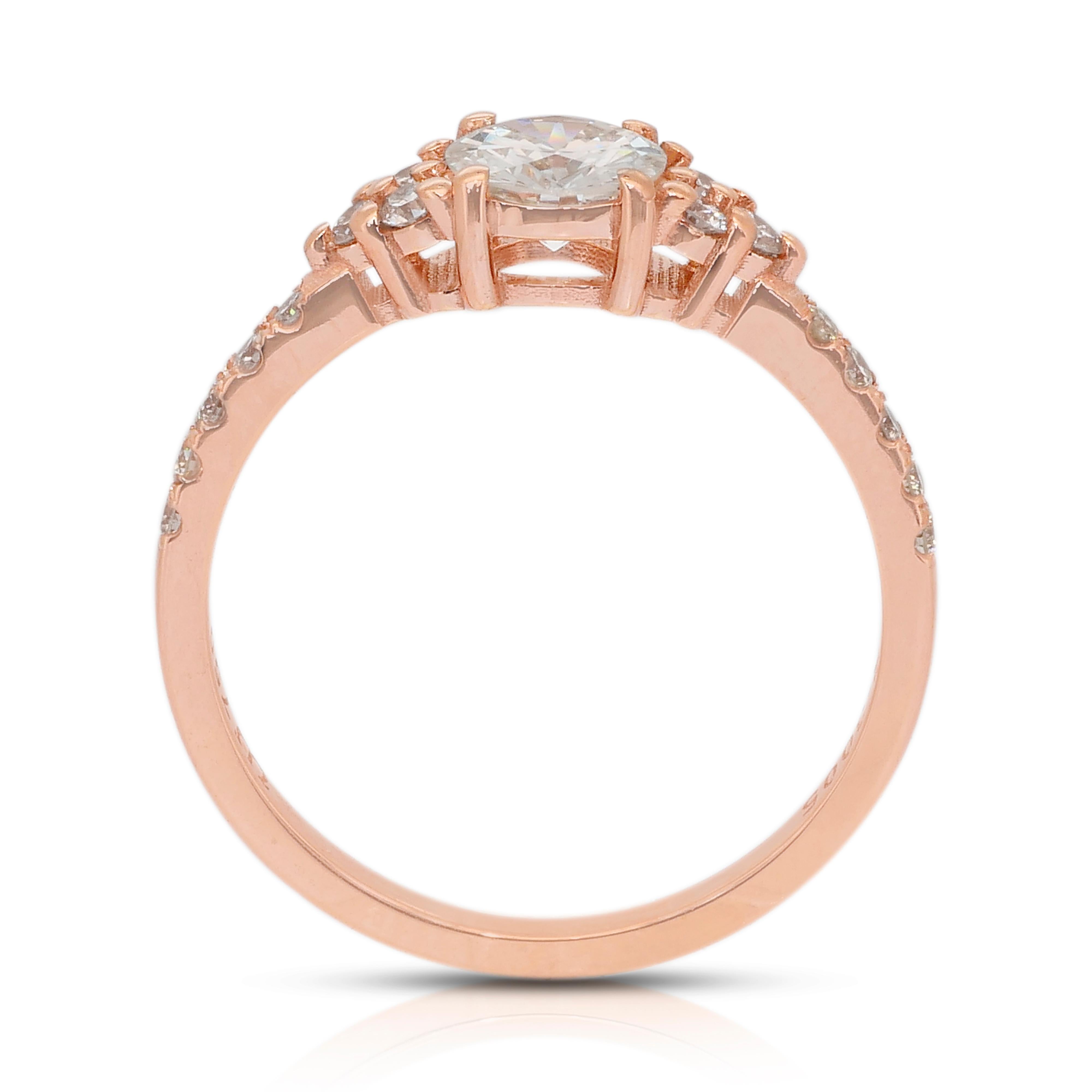Elegante anello con pavé di diamanti da 0,88 carati in oro rosa 18k - Certificato IGI in vendita 4