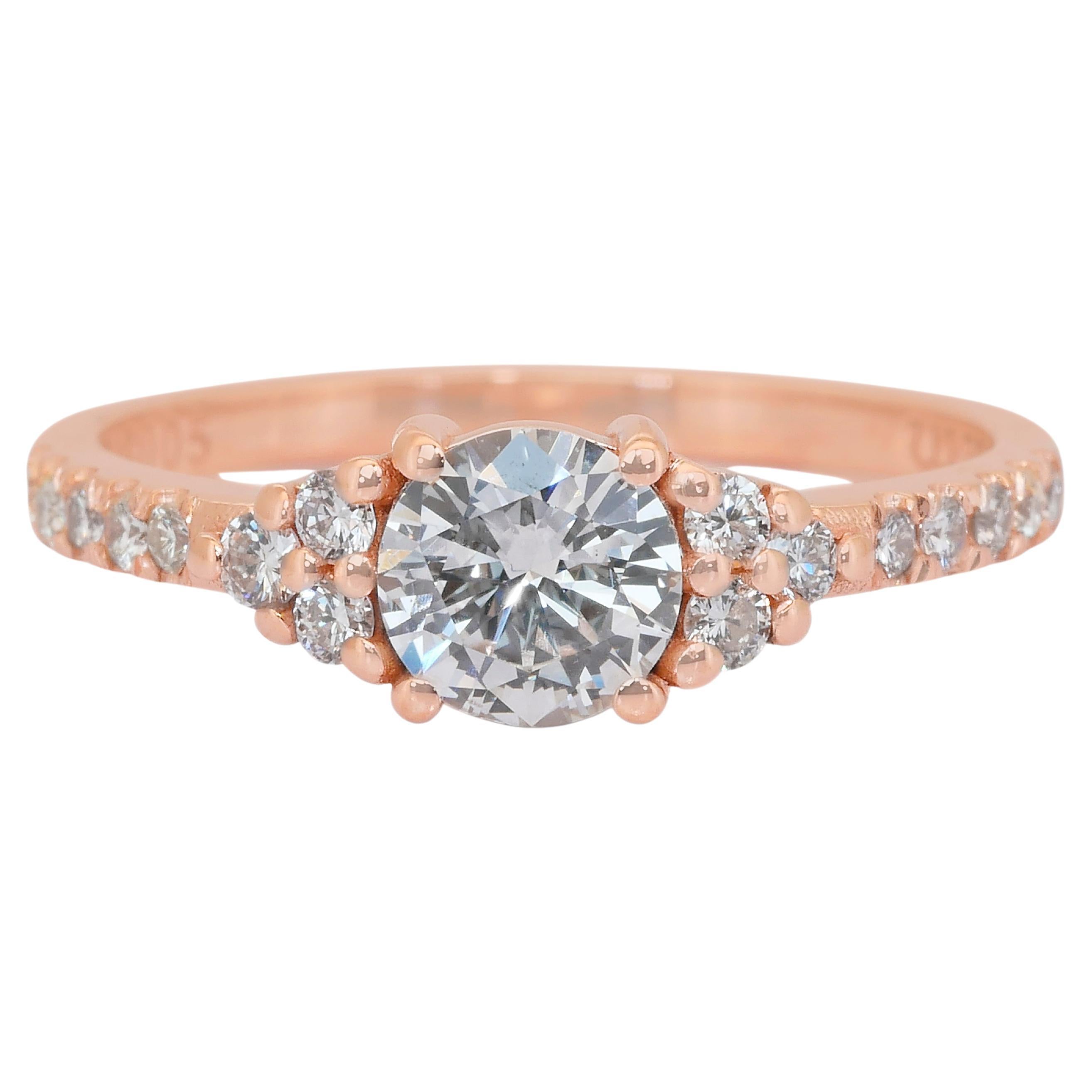 Elegant 0.88ct Diamonds Pave Ring in 18k Rose Gold - IGI Certified