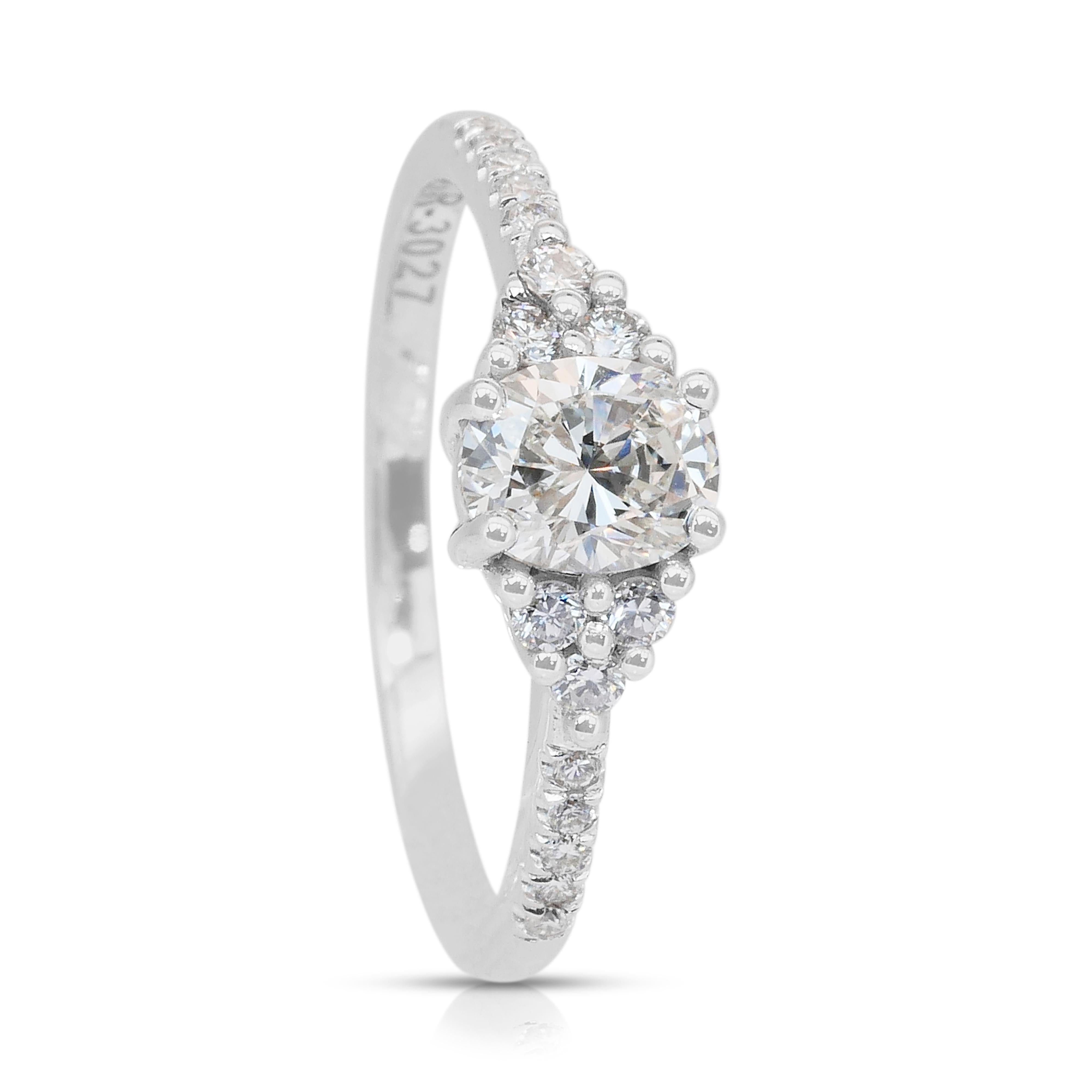 Anello Eleg con pavé di diamanti da 0,89 carati in oro bianco 18 carati - Certificato IGI in vendita 3