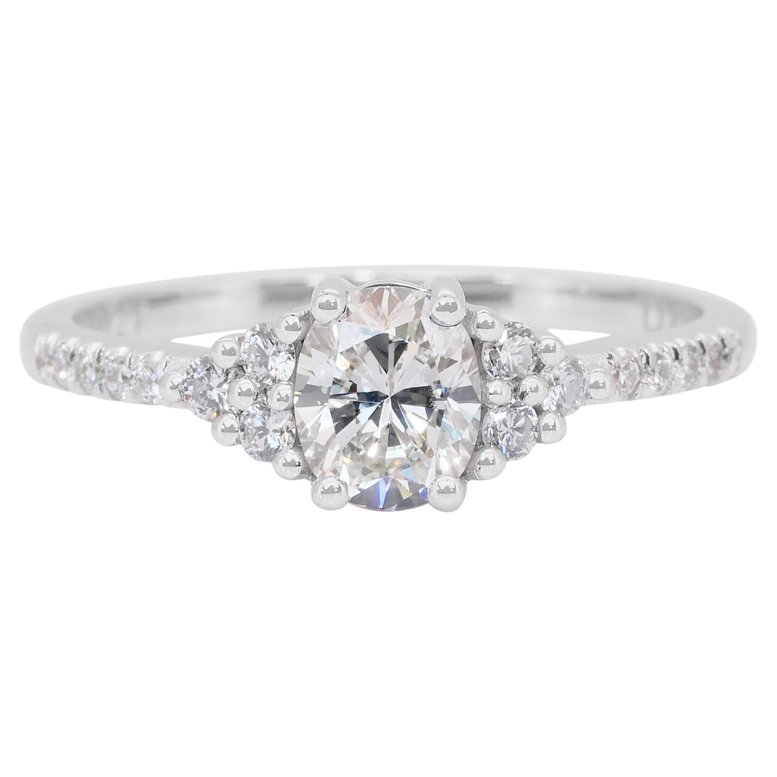Elegant 0.89ct Diamonds Pave Ring en or blanc 18k - IGI Certified