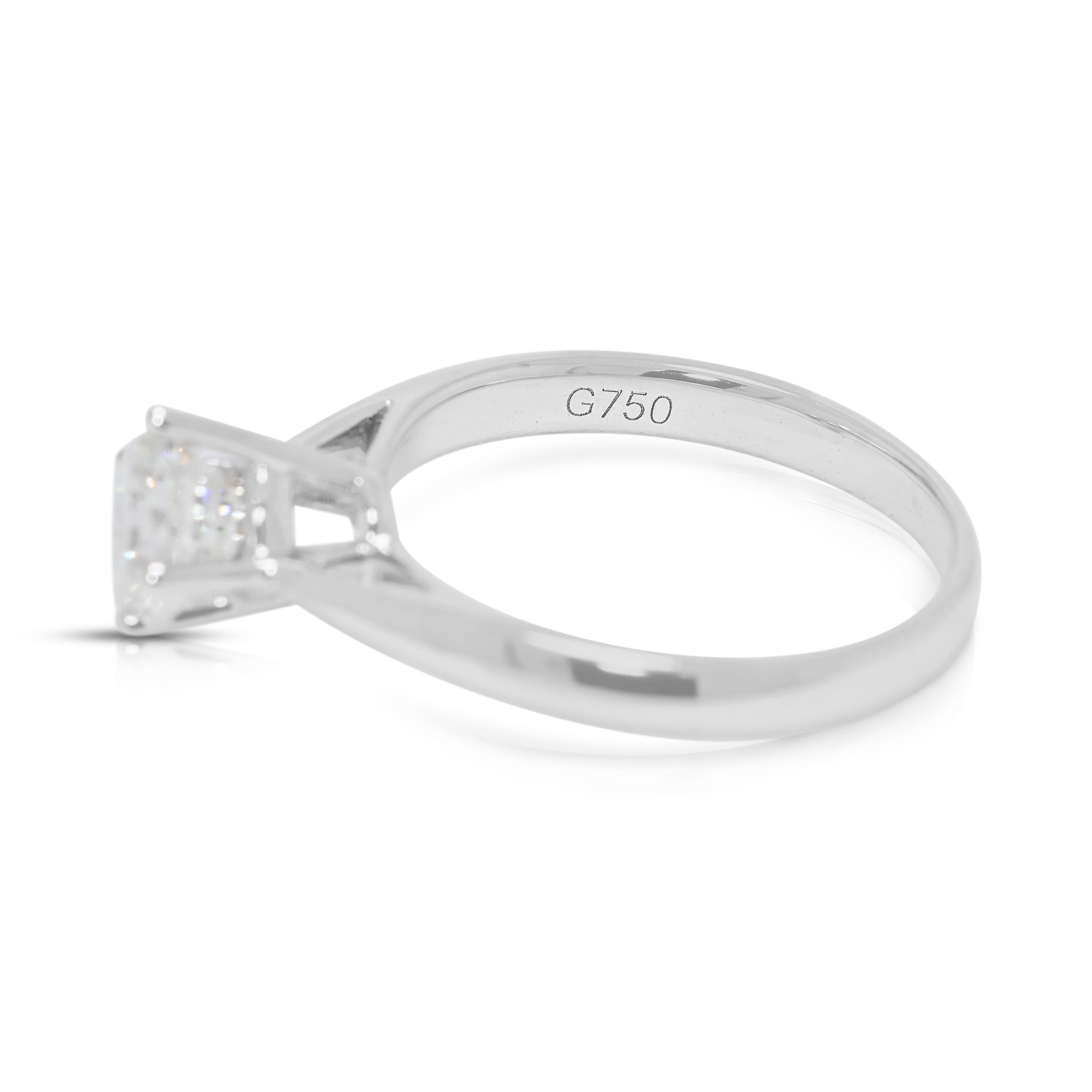 Elegance Anello con solitario di diamanti naturali da 0,90 carati in oro bianco 18 carati In condizioni ottime in vendita a רמת גן, IL
