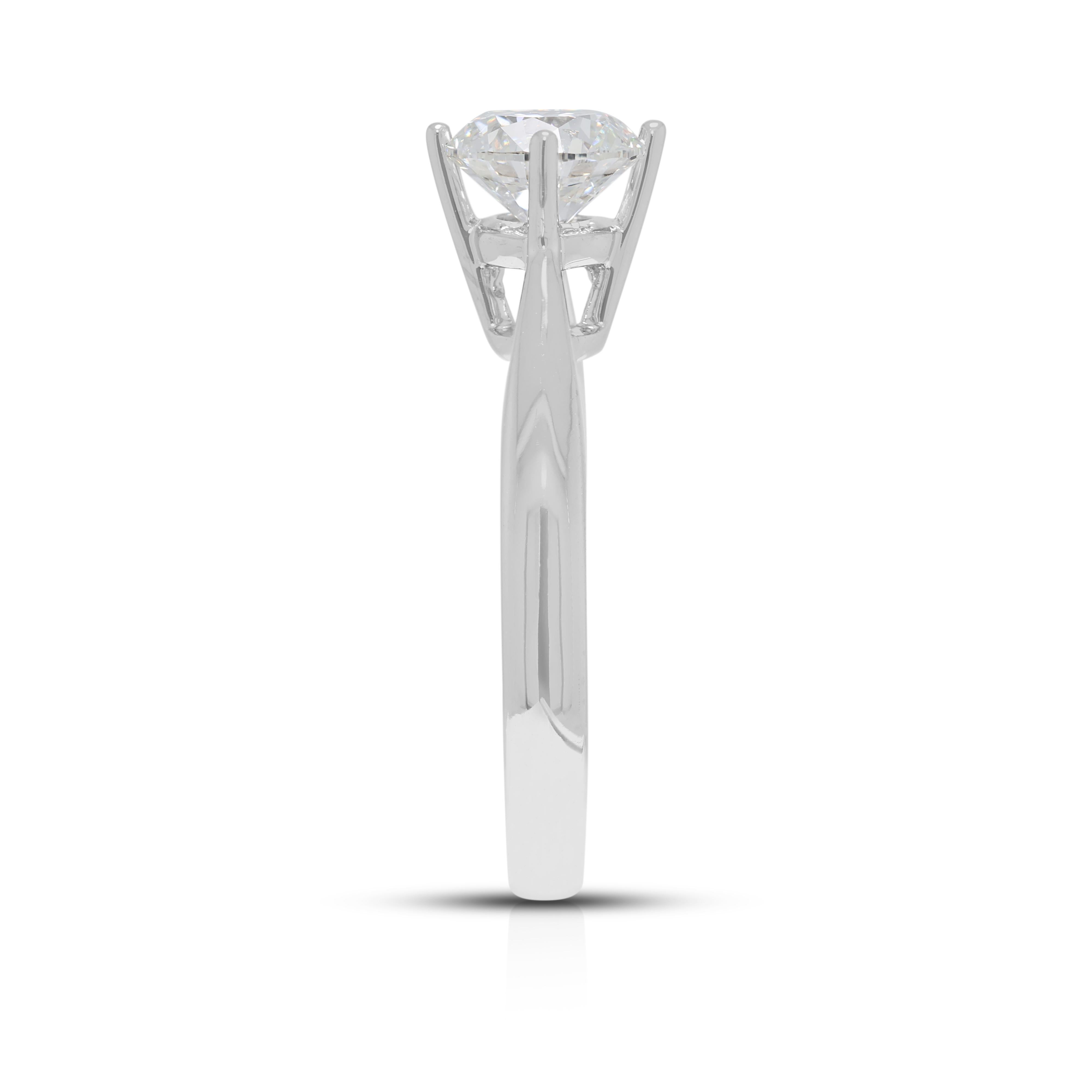 Donna Elegance Anello con solitario di diamanti naturali da 0,90 carati in oro bianco 18 carati in vendita