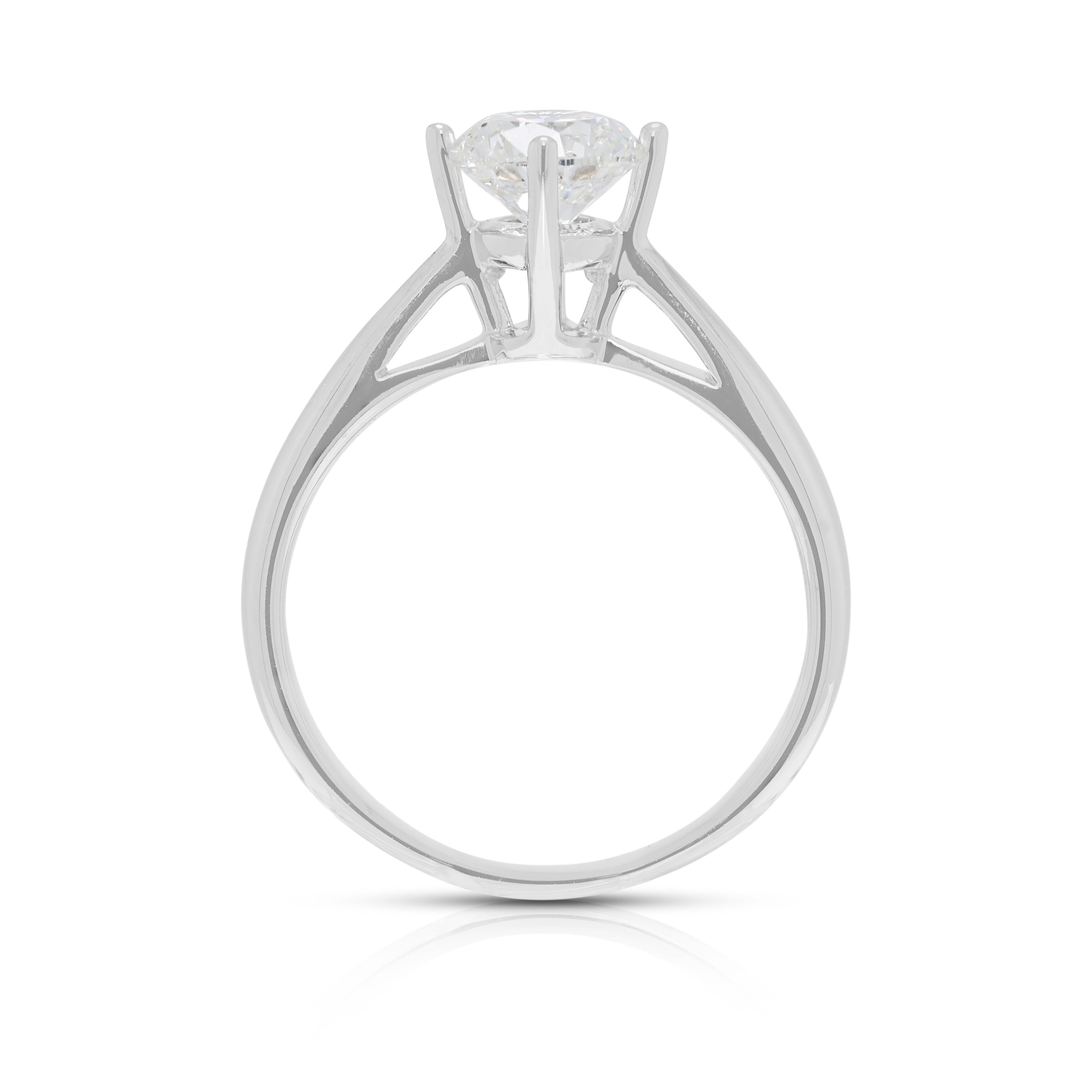 Elegance Anello con solitario di diamanti naturali da 0,90 carati in oro bianco 18 carati in vendita 2