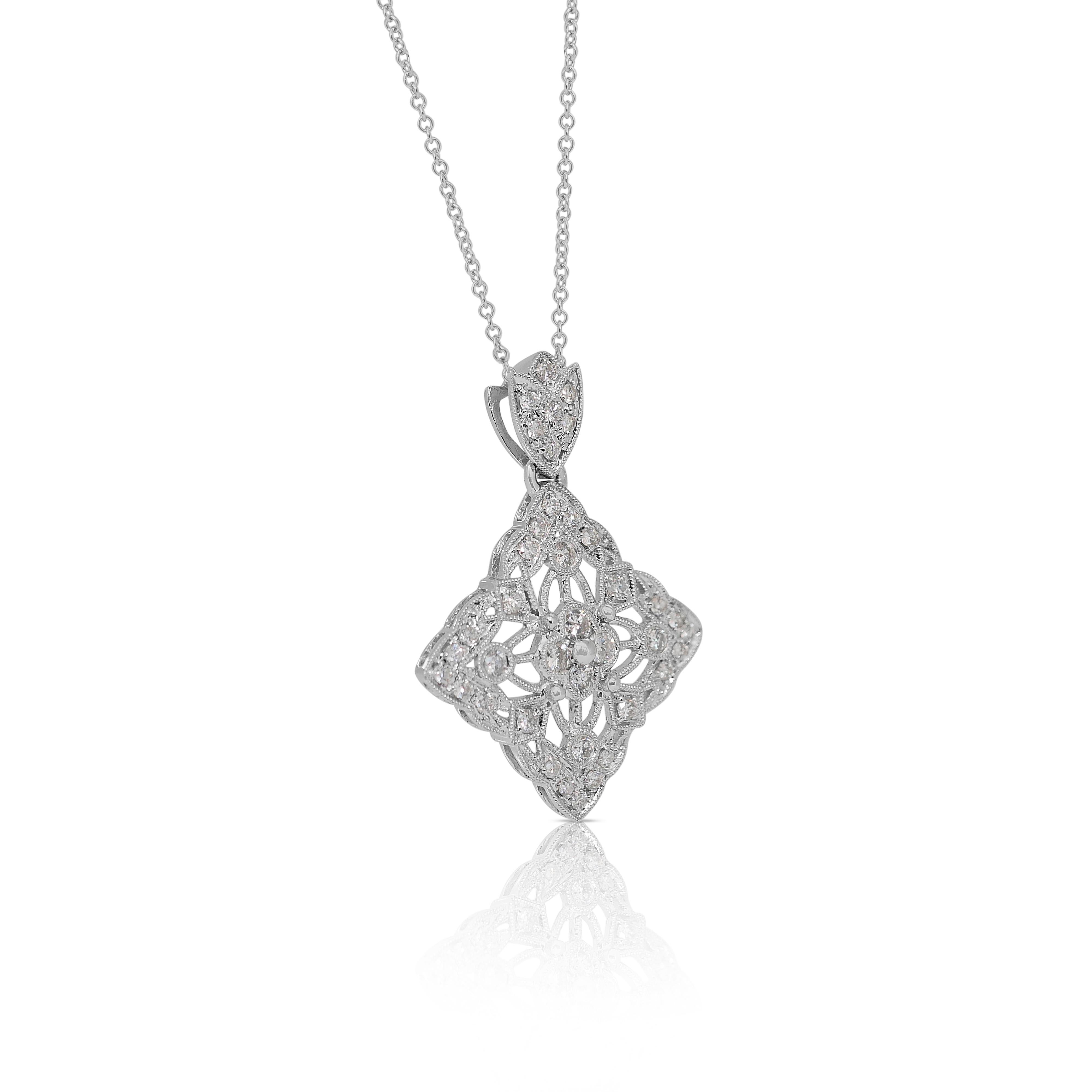 Round Cut Elegant 0.91ct Diamonds Necklace with Pendant in 18k White Gold - IGI Certified