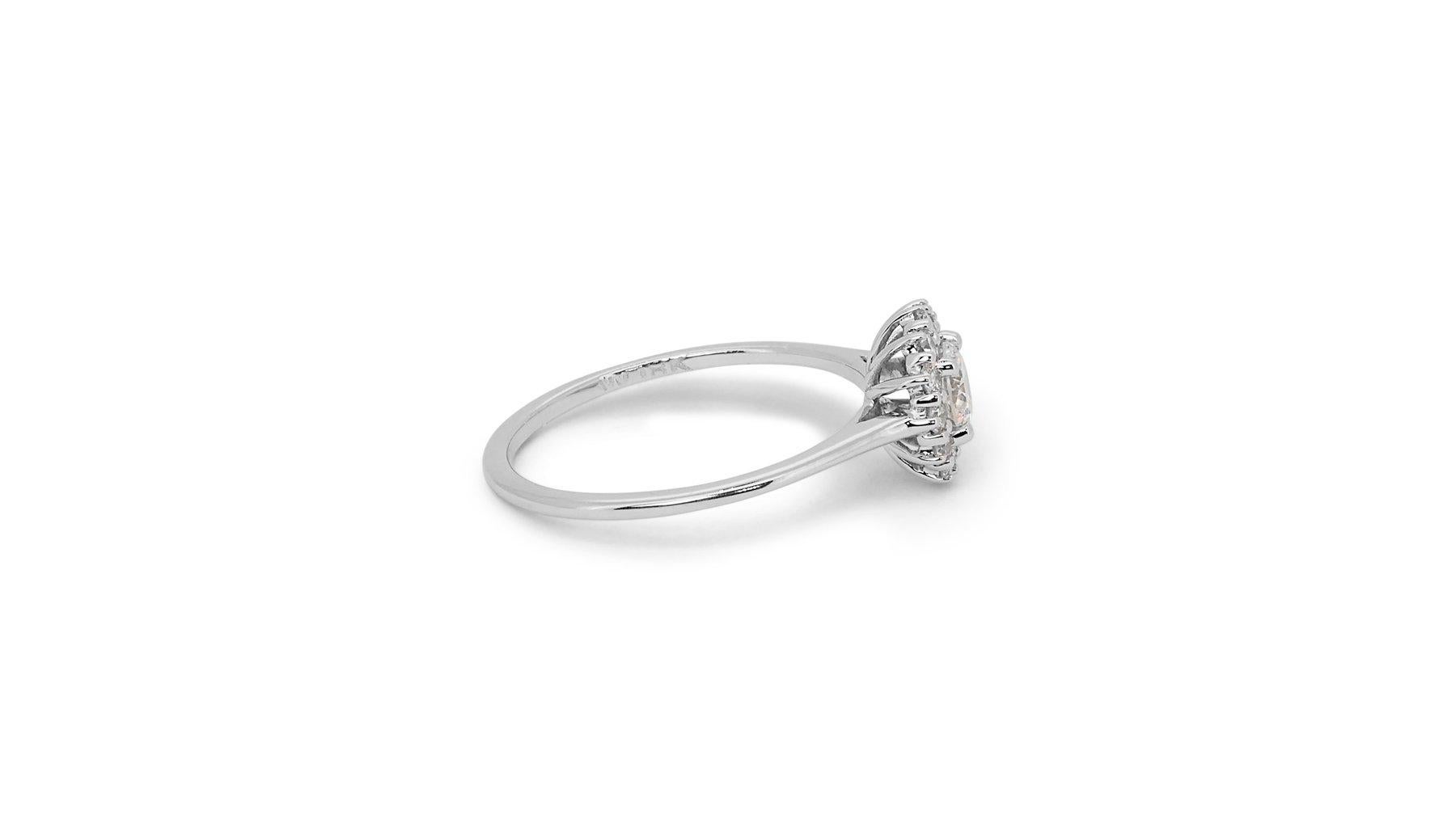 Round Cut Elegant 0.91ct Triple Excellent Ideal Cut Diamonds Halo Ring in 18k White Gold