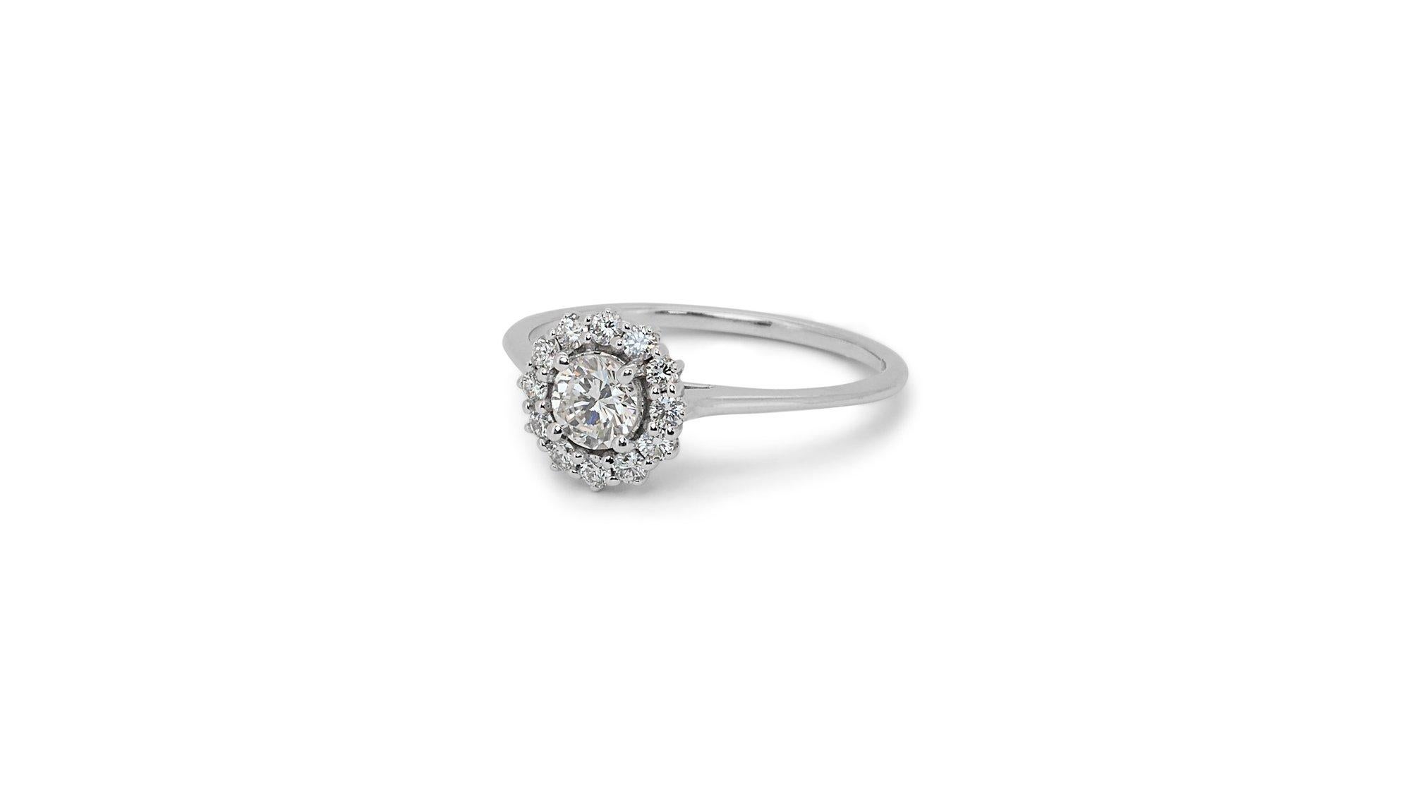 Elegant 0.91ct Triple Excellent Ideal Cut Diamonds Halo Ring in 18k White Gold 1