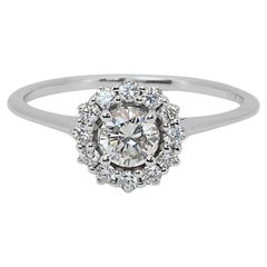 Elegant 0.91ct Triple Excellent Ideal Cut Diamonds Halo Ring in 18k White Gold 