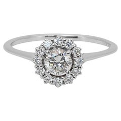 Elegant 0.91ct Triple Excellent Ideal Cut Diamonds Halo Ring in 18k White Gold