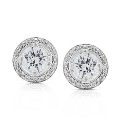 Elegant 0.92ct Natural Diamond Halo Stud Earrings in 18K White Gold