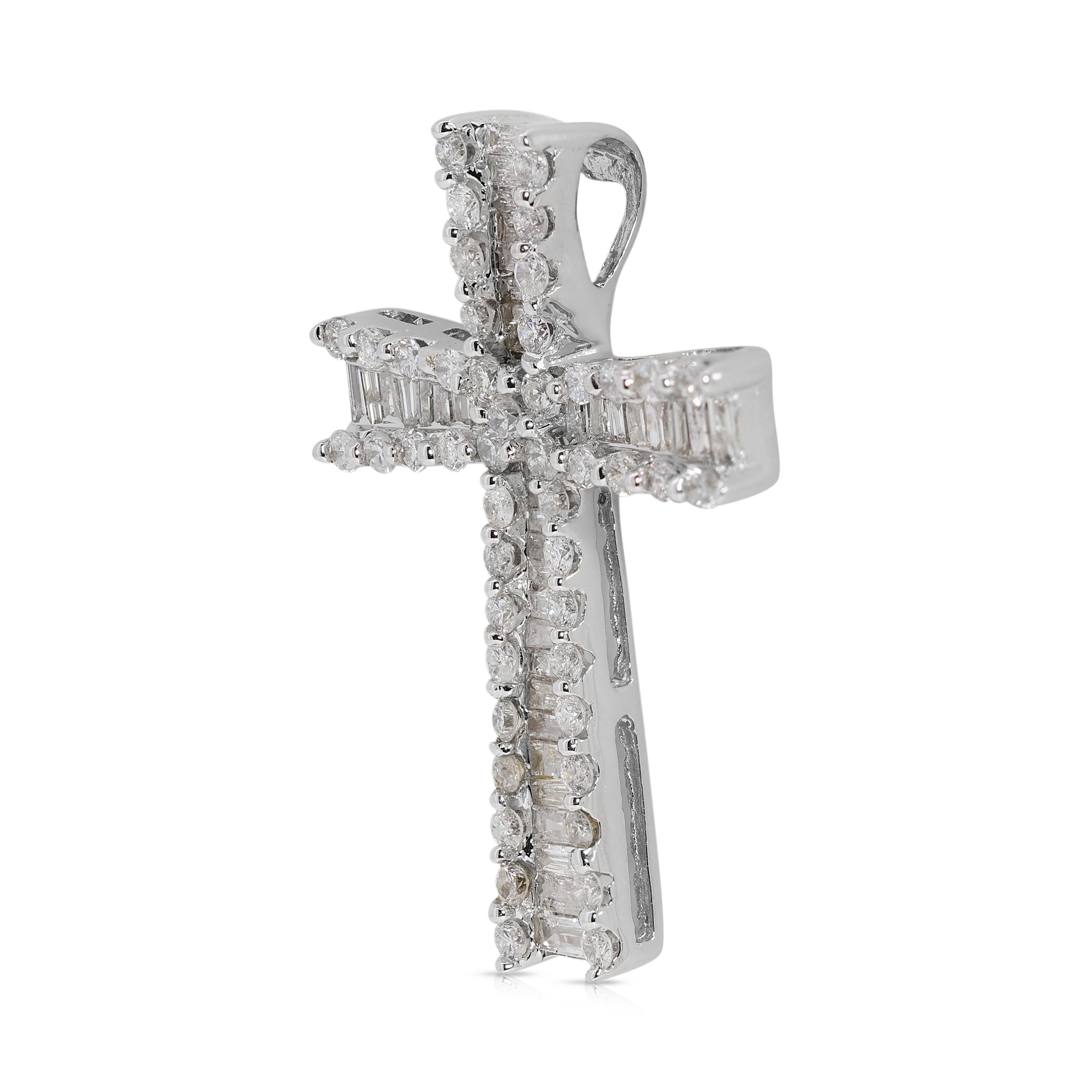Elegant 1 carat and 2 points Diamond Cross Pendant in 18K White Gold ...