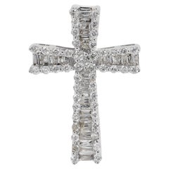 Elegant 1 carat & 2 points Diamond Cross Pendant in 18K White Gold -Pendant Only