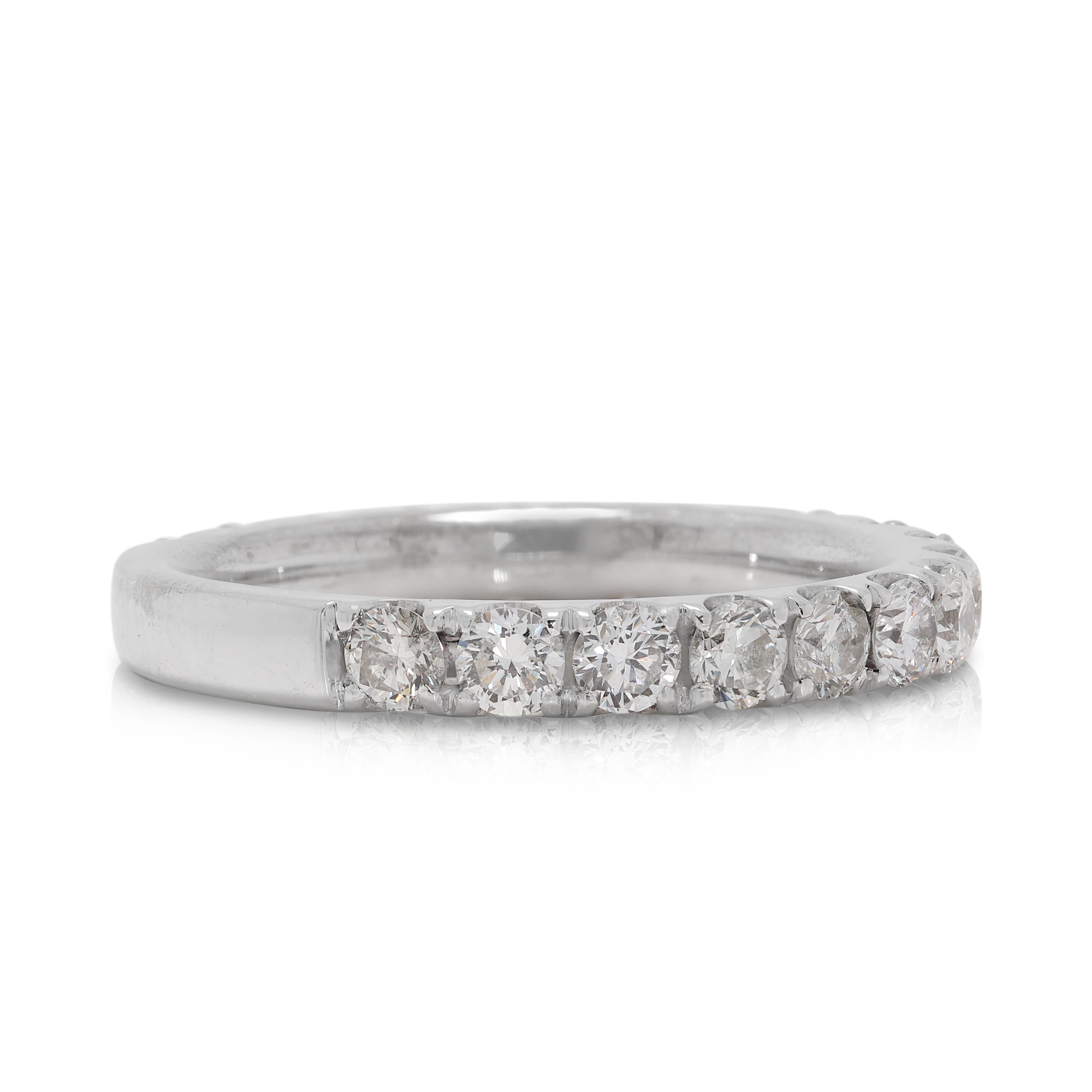Round Cut Elegant 1 carat & 8 points Natural Diamond Half Eternity Ring in 18K White Gold