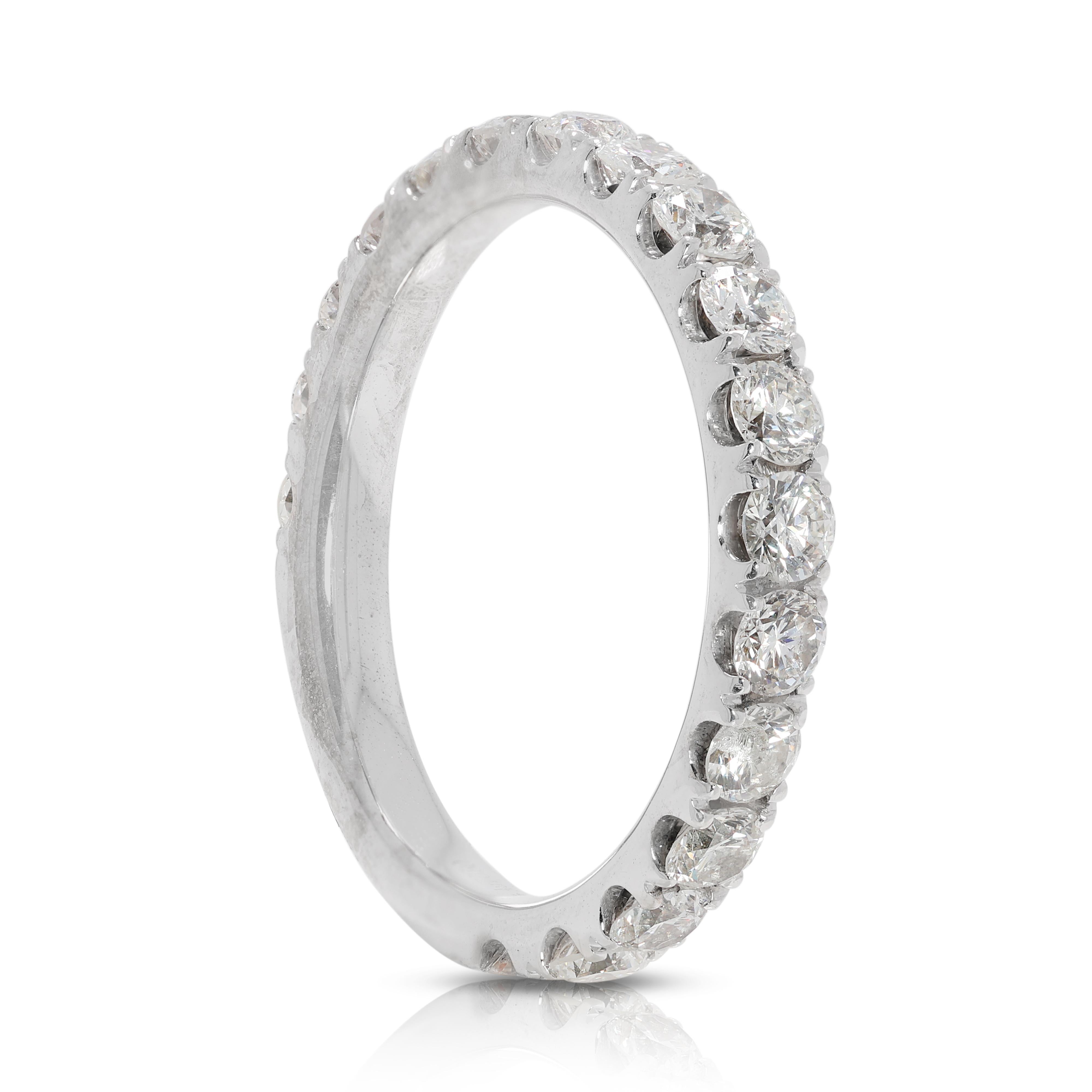 Elegant 1 carat & 8 points Natural Diamond Half Eternity Ring in 18K White Gold In Excellent Condition In רמת גן, IL