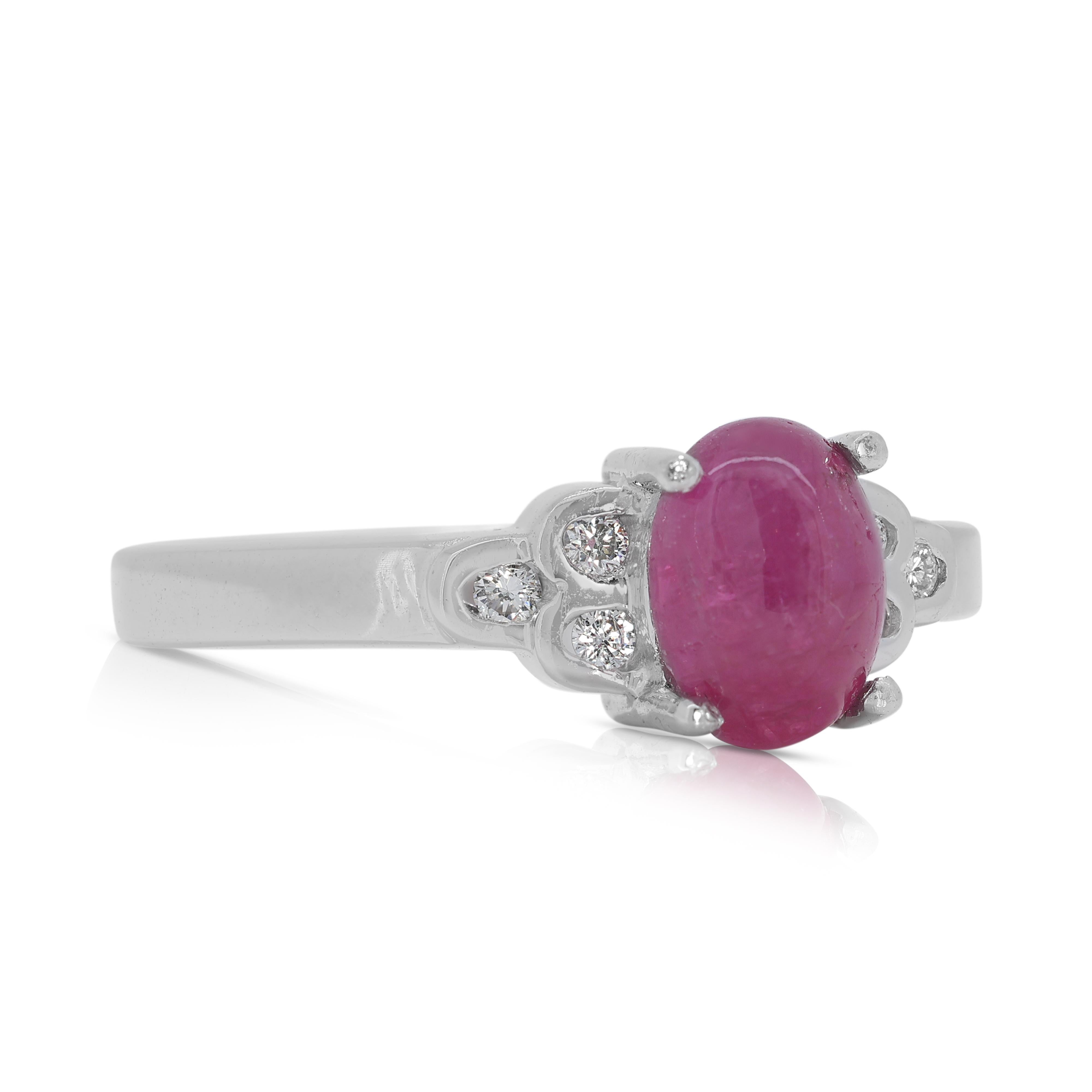 Eleganter Ring aus 18 Karat Weißgold mit 1 Karat Saphir und 27 Punkten Saphir und natürlichem Diamant (Cabochon) im Angebot