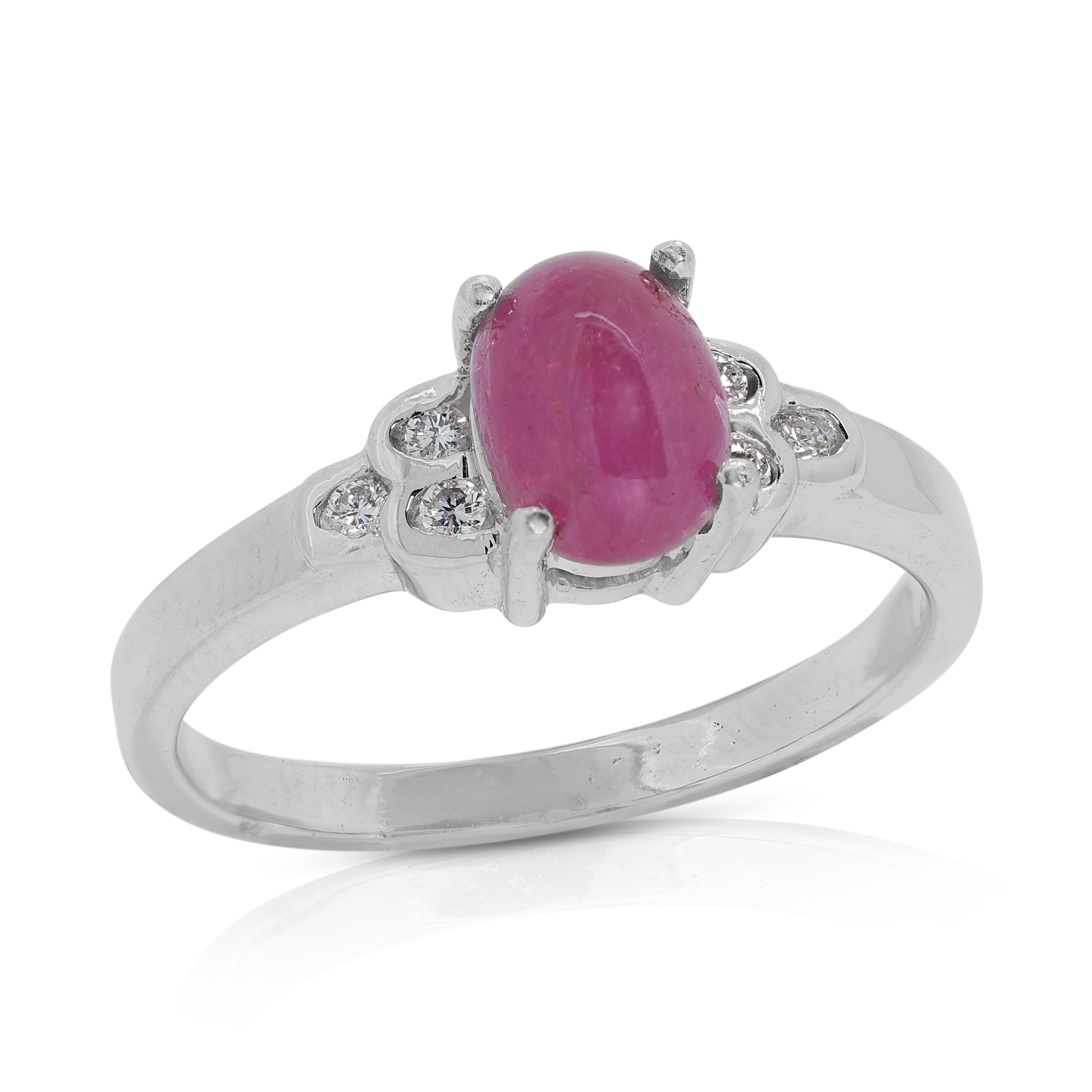Eleganter Ring aus 18 Karat Weißgold mit 1 Karat Saphir und 27 Punkten Saphir und natürlichem Diamant Damen im Angebot