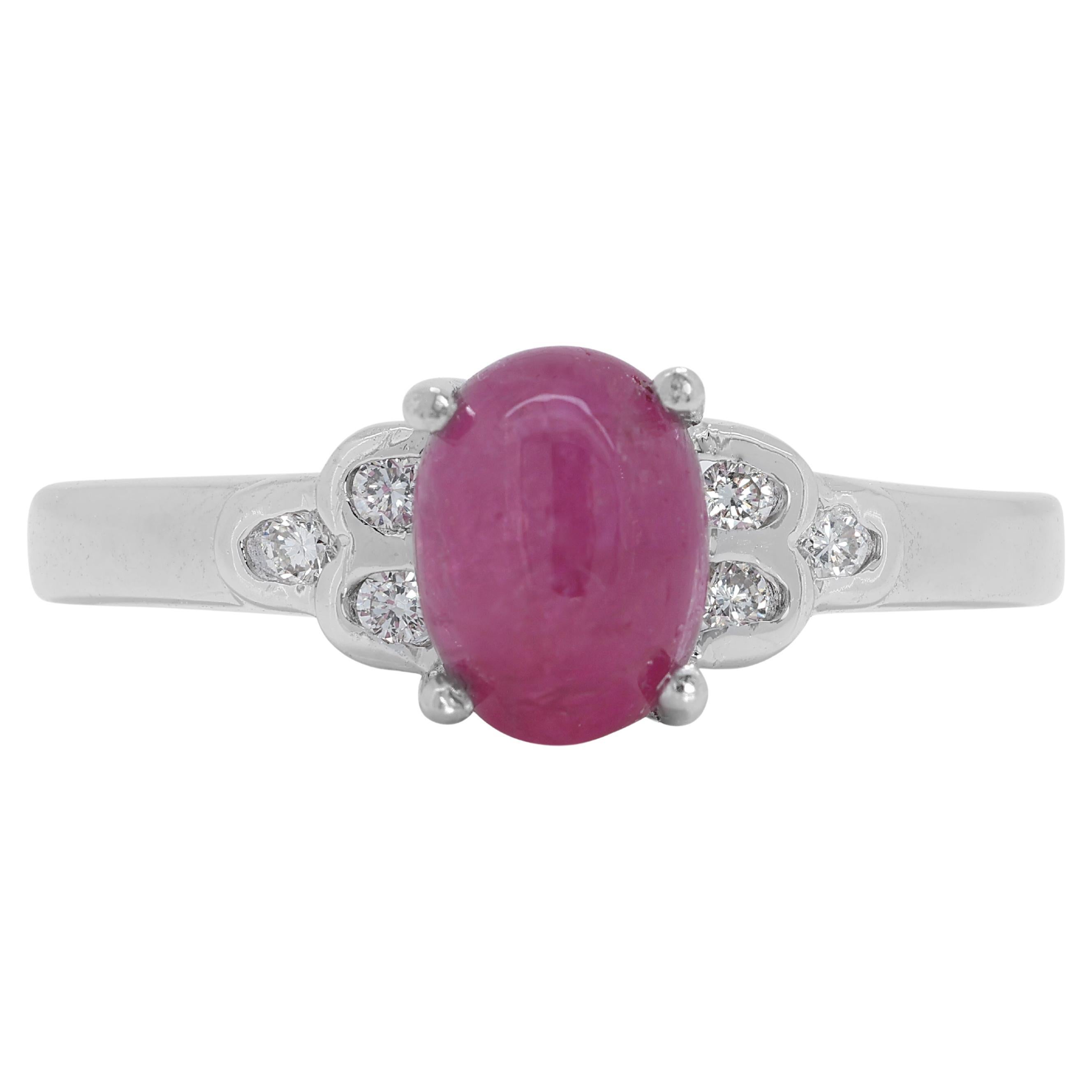 Elegant 1 carat and 27 points Sapphire & Natural Diamond Ring in 18K White Gold