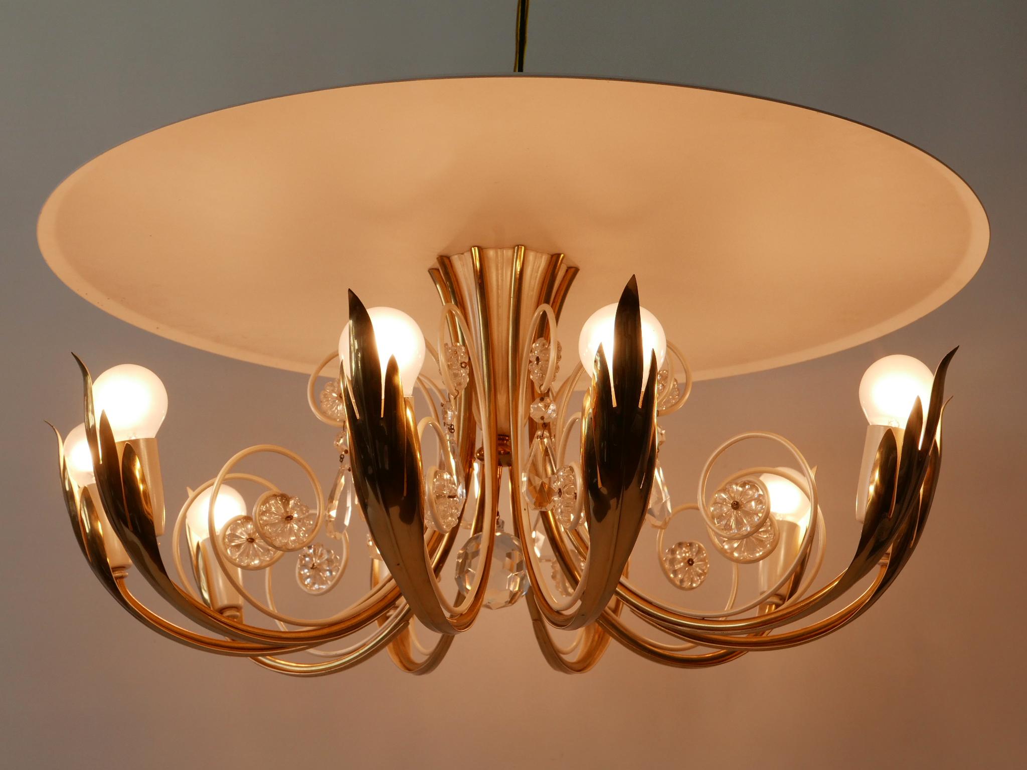 Elegant 10-Flamed Chandelier or Ceiling Lamp by Vereinigte Werkstätten 1950s For Sale 3