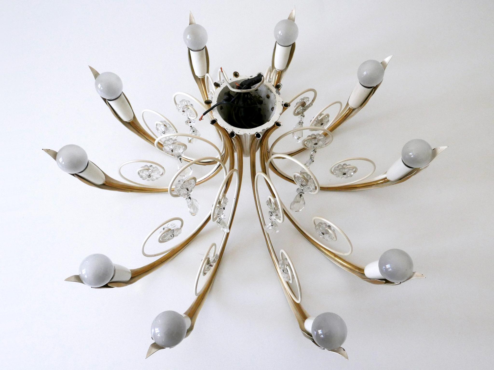 Elegant 10-Flamed Chandelier or Ceiling Lamp by Vereinigte Werkstätten 1950s For Sale 9
