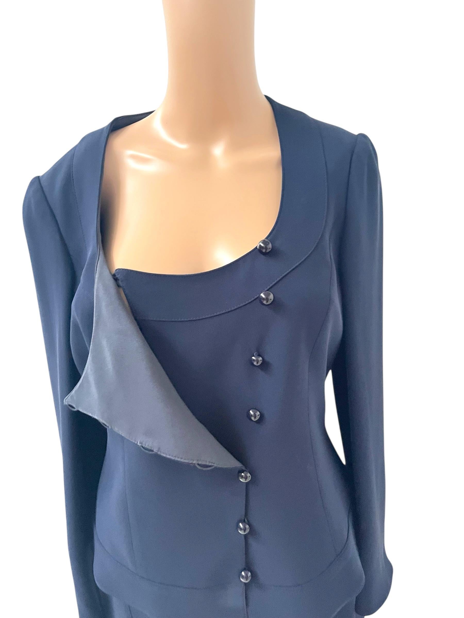 Elegant 100% Silk Navy Blue Suit by Armani Collezioni - No import duty! en venta 13