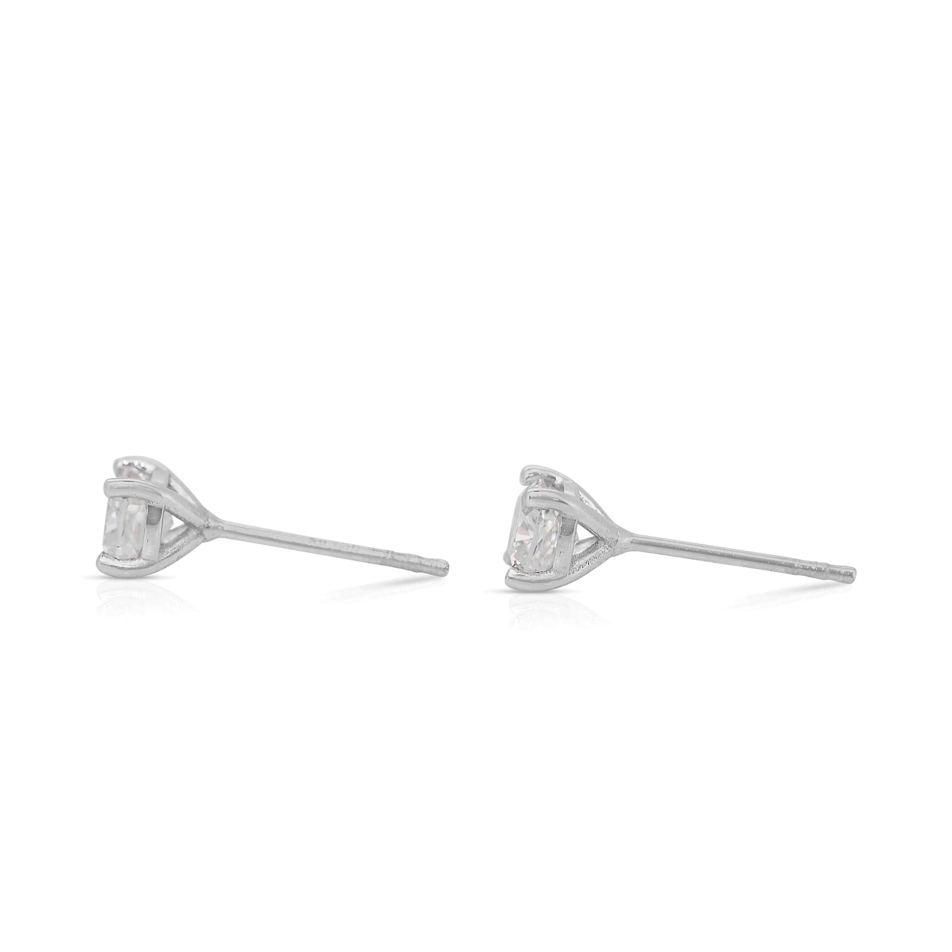 Women's Elegant 1.00ct Diamonds Stud Earrings in 18k White Gold - GCI Certified