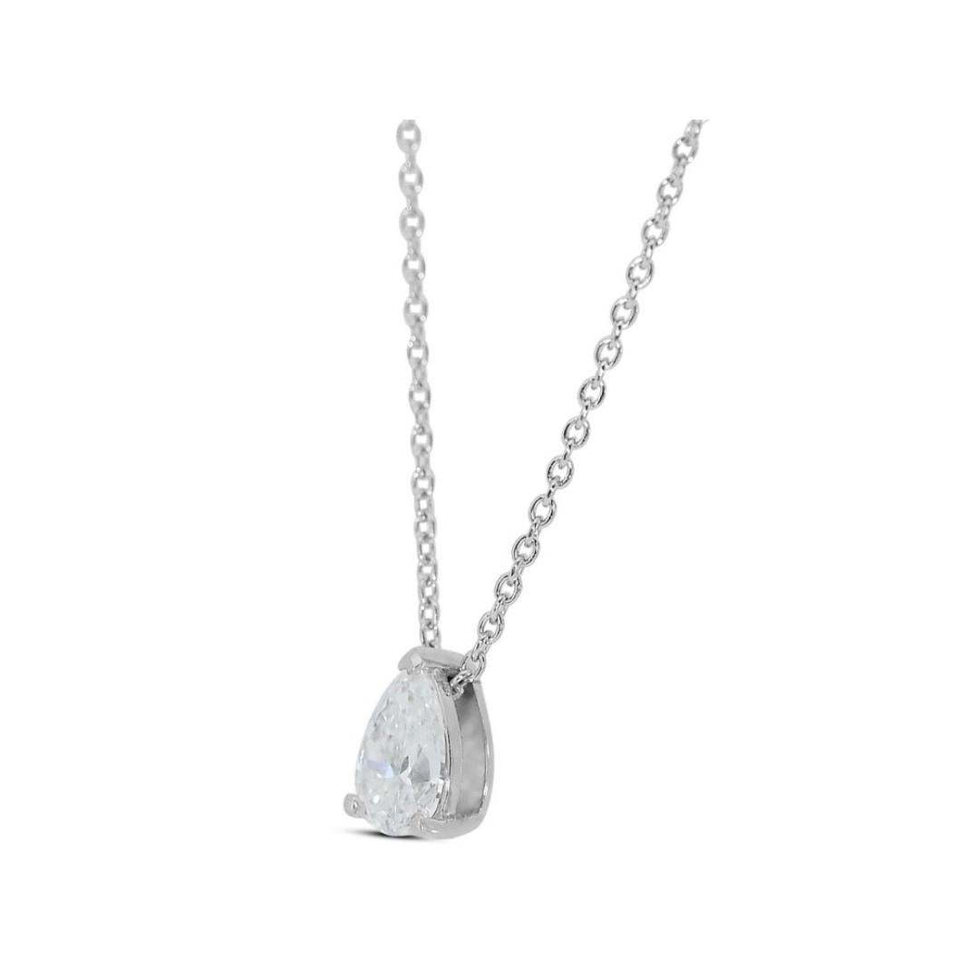 Pear Cut Elegant 1.00ct Pear-Shaped Diamond Solitaire Necklace in 18k White Gold- GIA 