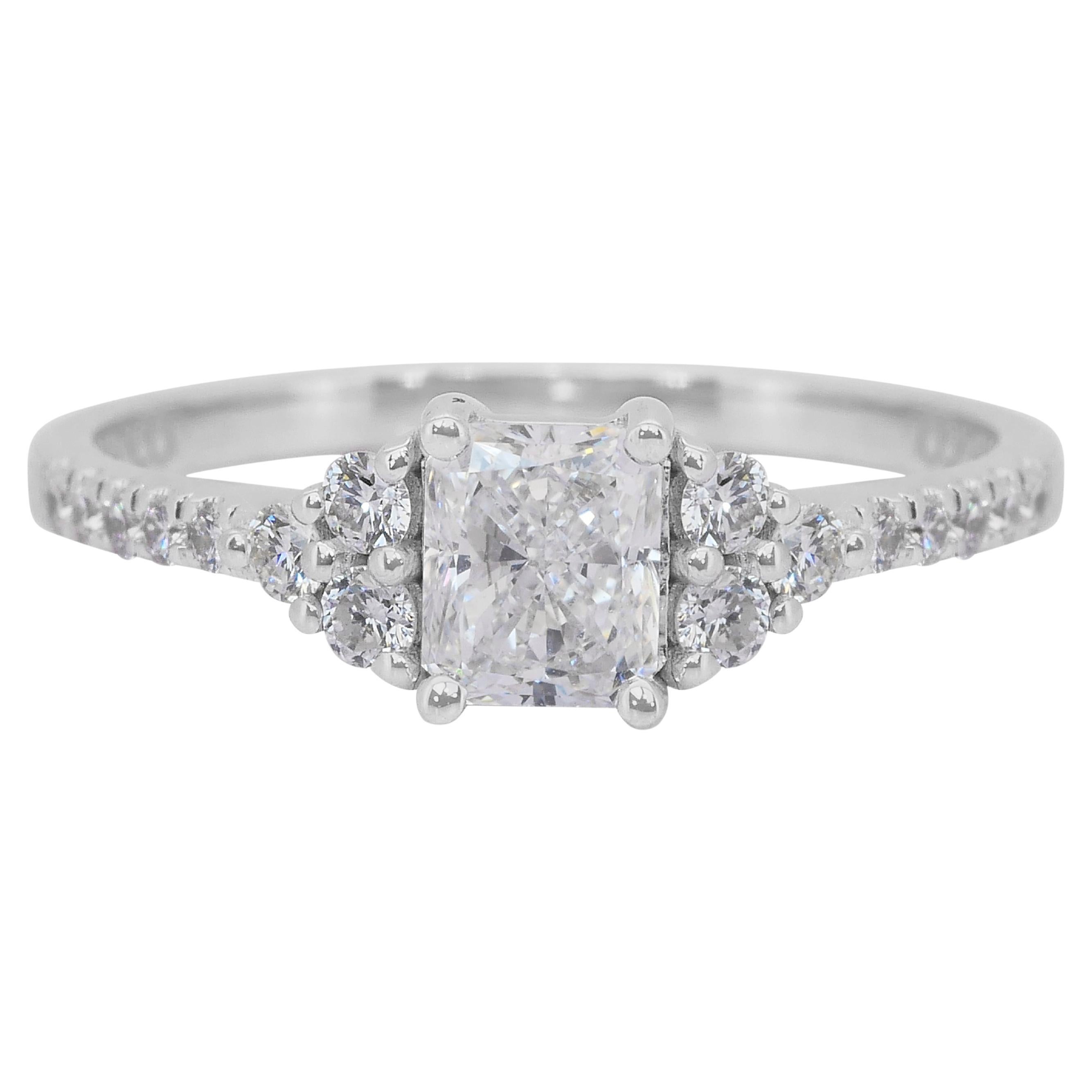 Elegant 1.01ct Diamonds Pave Ring in 18k White Gold - GIA Certified