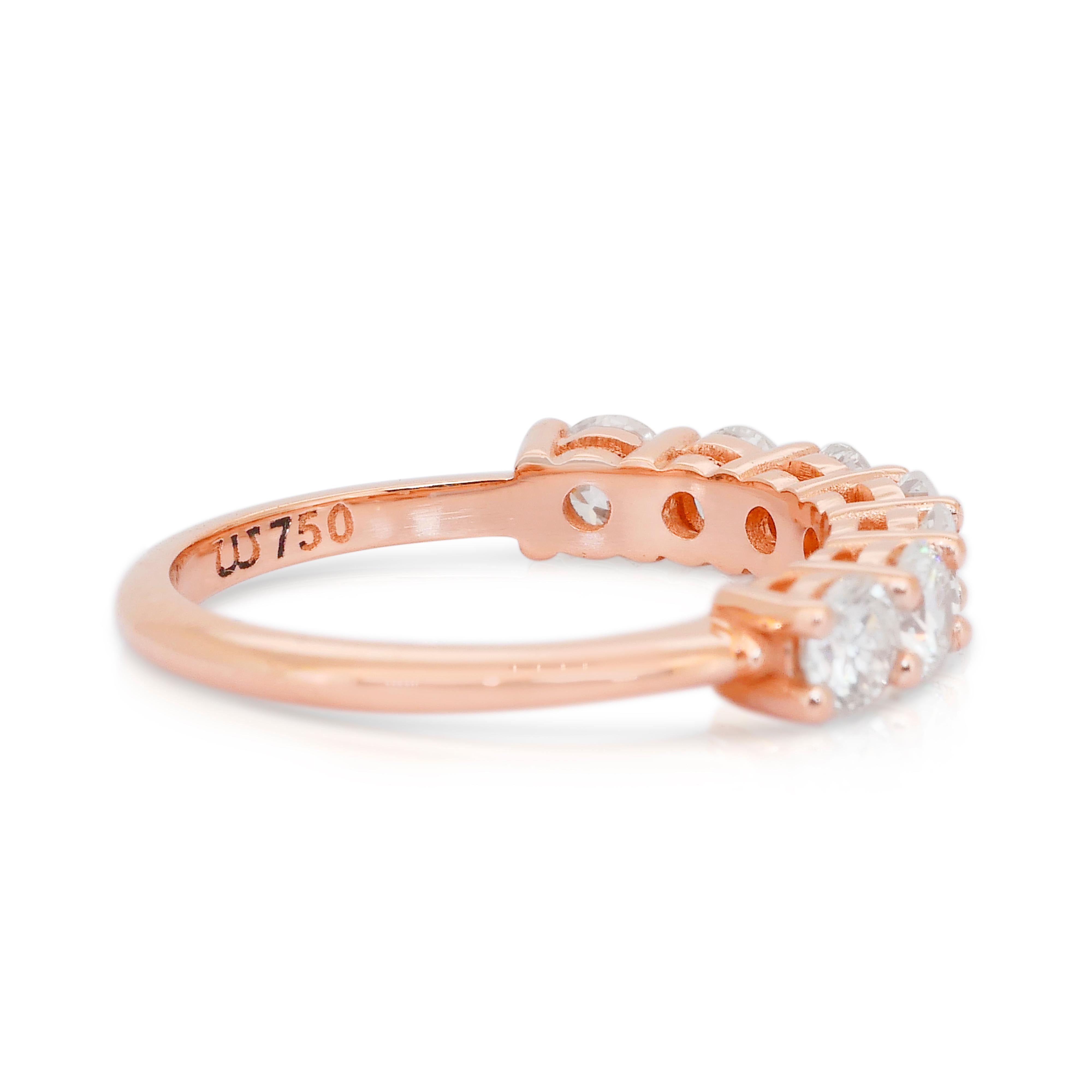 Elegante anello a mezza eternità con diamanti da 1,03 carati in oro rosa 18 carati - certificato IGI In condizioni Nuovo in vendita a רמת גן, IL