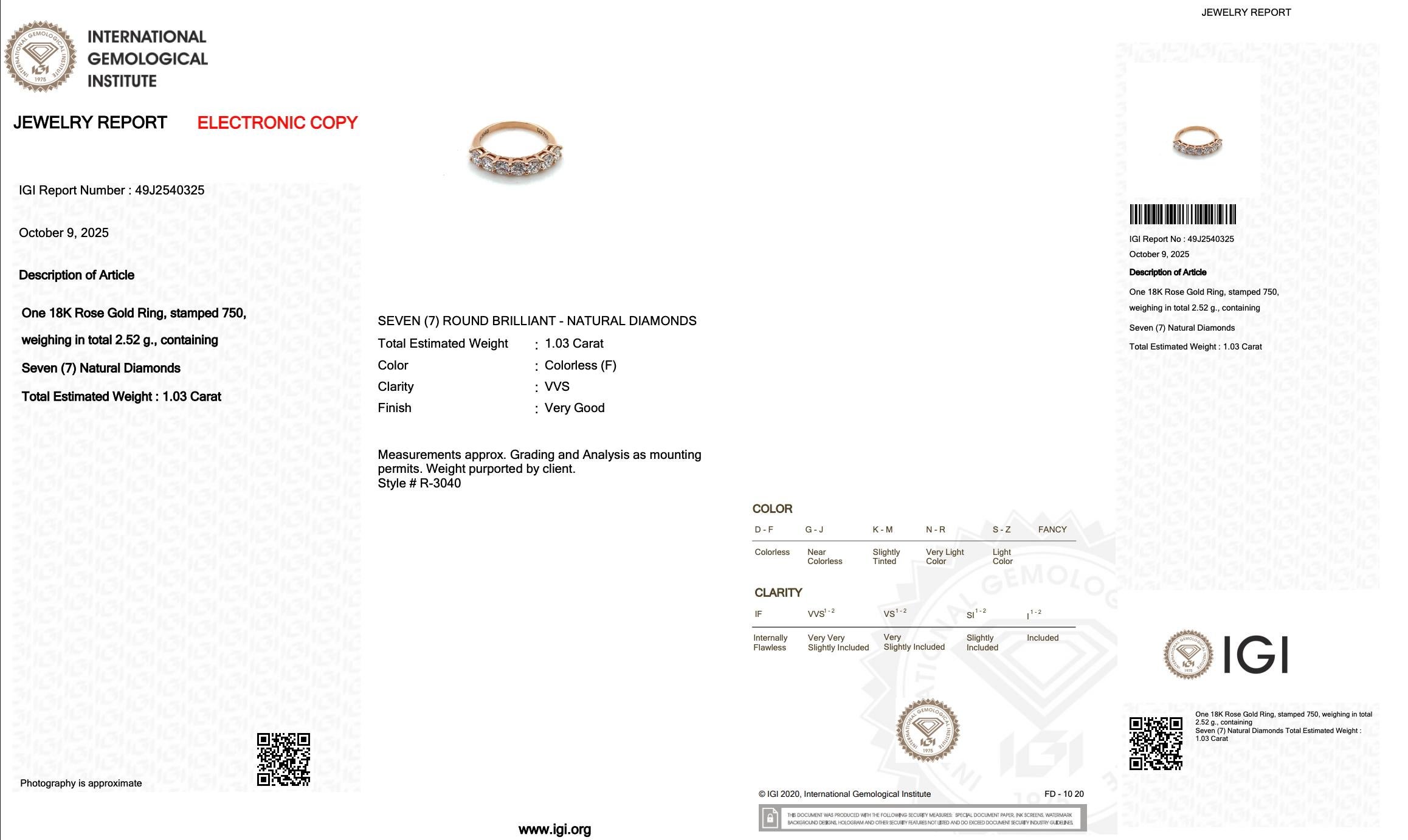 Donna Elegante anello a mezza eternità con diamanti da 1,03 carati in oro rosa 18 carati - certificato IGI in vendita