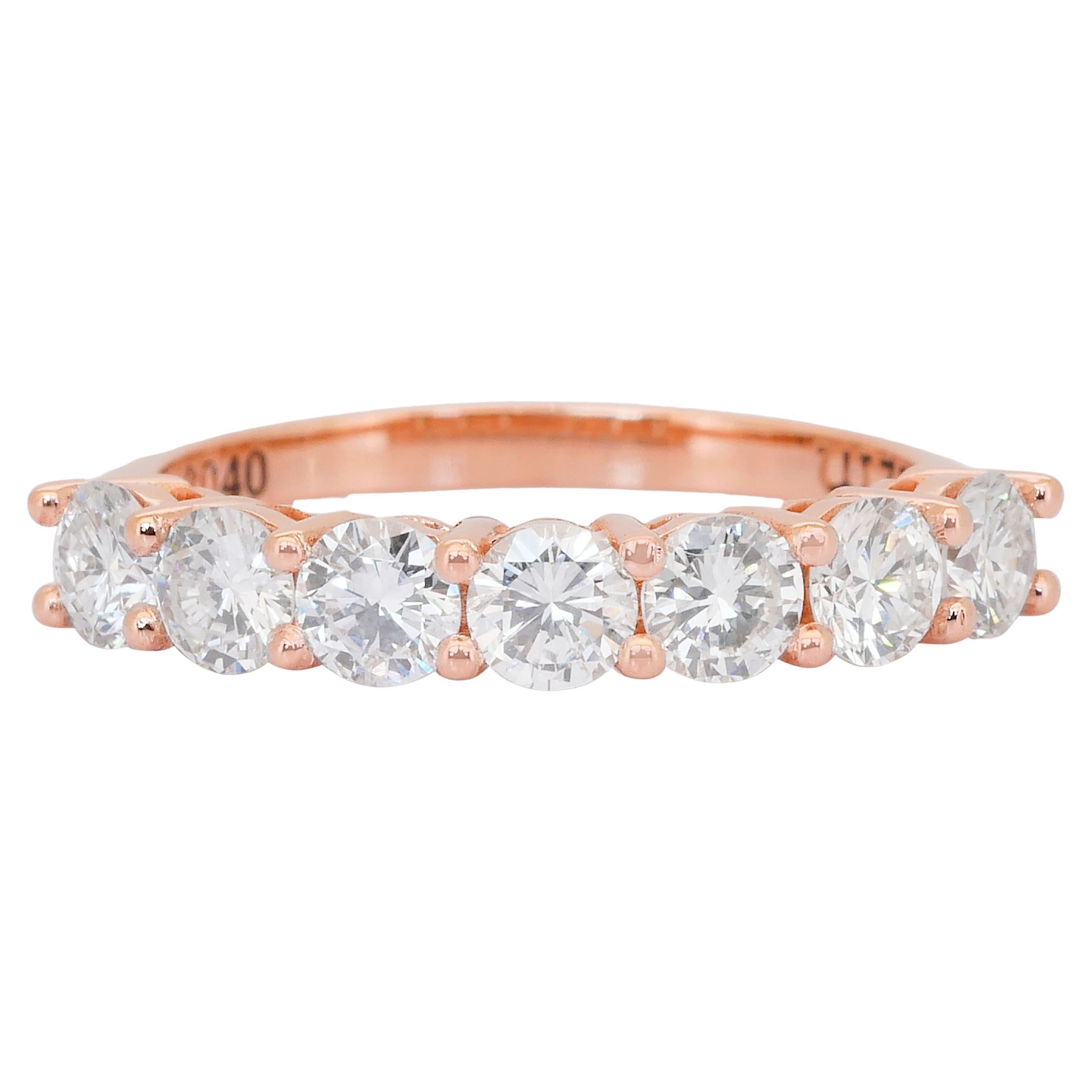 Élégante bague demi-éternité en or rose 18 carats avec 1,03 ct de diamants - certifié IGI