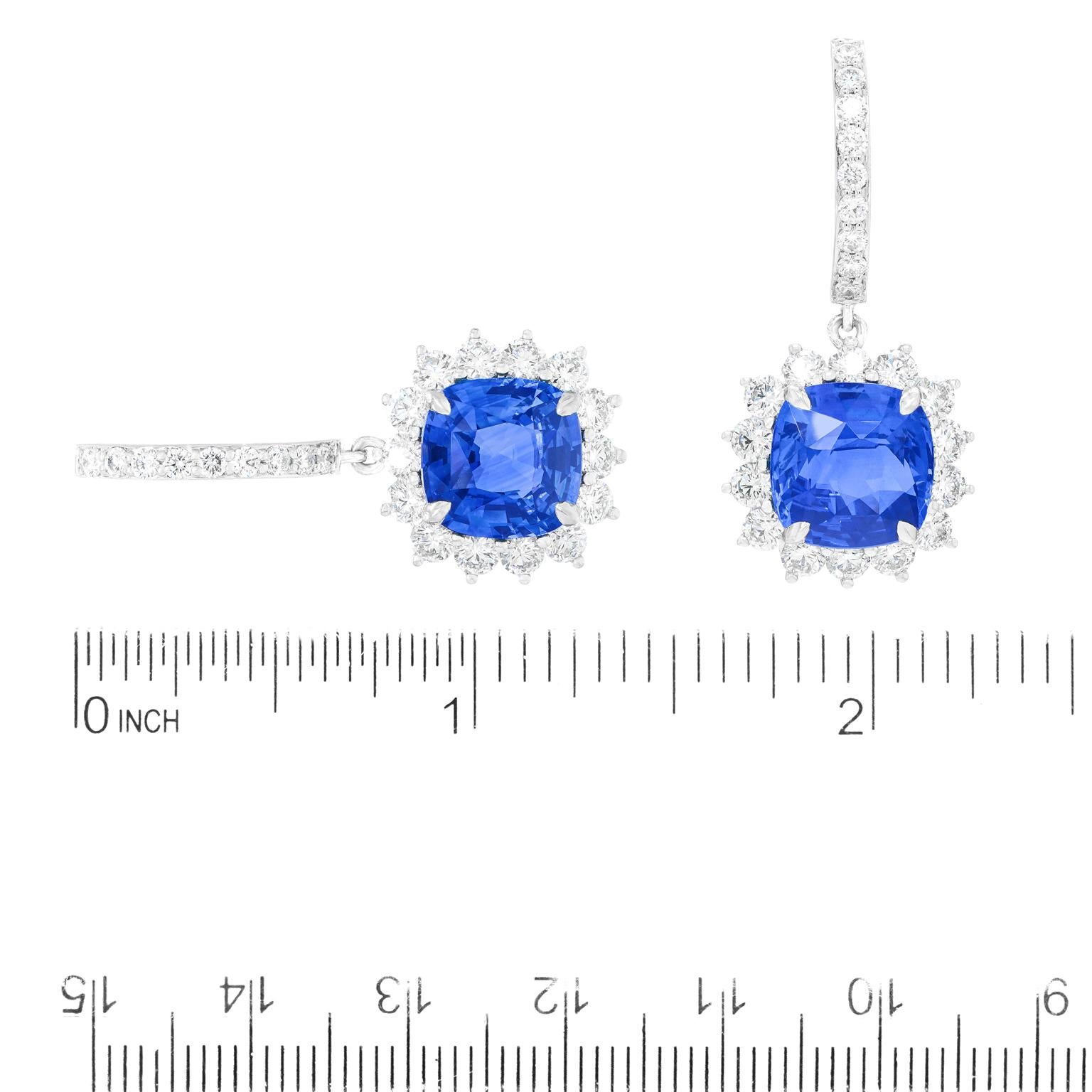 Women's Elegant 10.50 Carats Sapphire and Diamond Drop Earrings Platinum