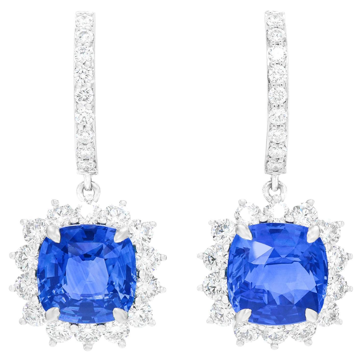 Elegant 10.50 Carats Sapphire and Diamond Drop Earrings Platinum