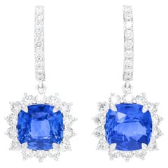 Elegant 10.50 Carats Sapphire and Diamond Drop Earrings Platinum