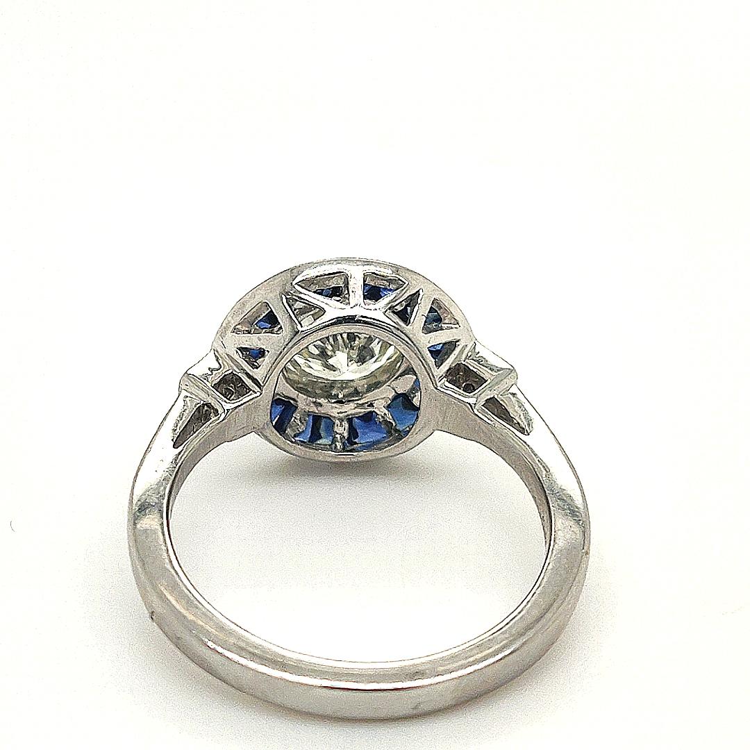 Women's or Men's Sophia D. 1.06 Carat Diamond and Blue Sapphire Art Deco Platinum Ring For Sale