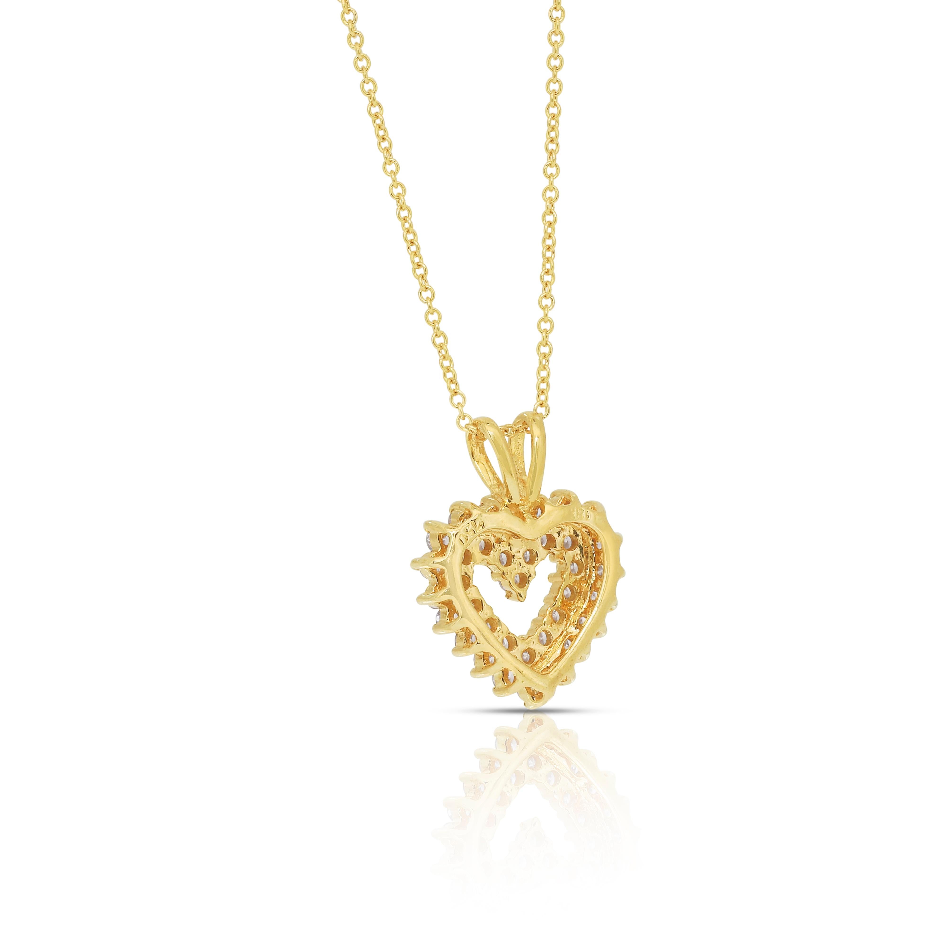 Elegant 1.08ct Diamonds Necklace with Heart-Shaped Pendant in 18k Yellow Gold 3