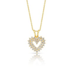 Elegant 1.08ct Diamonds Necklace with Heart-Shaped Pendant in 18k Yellow Gold