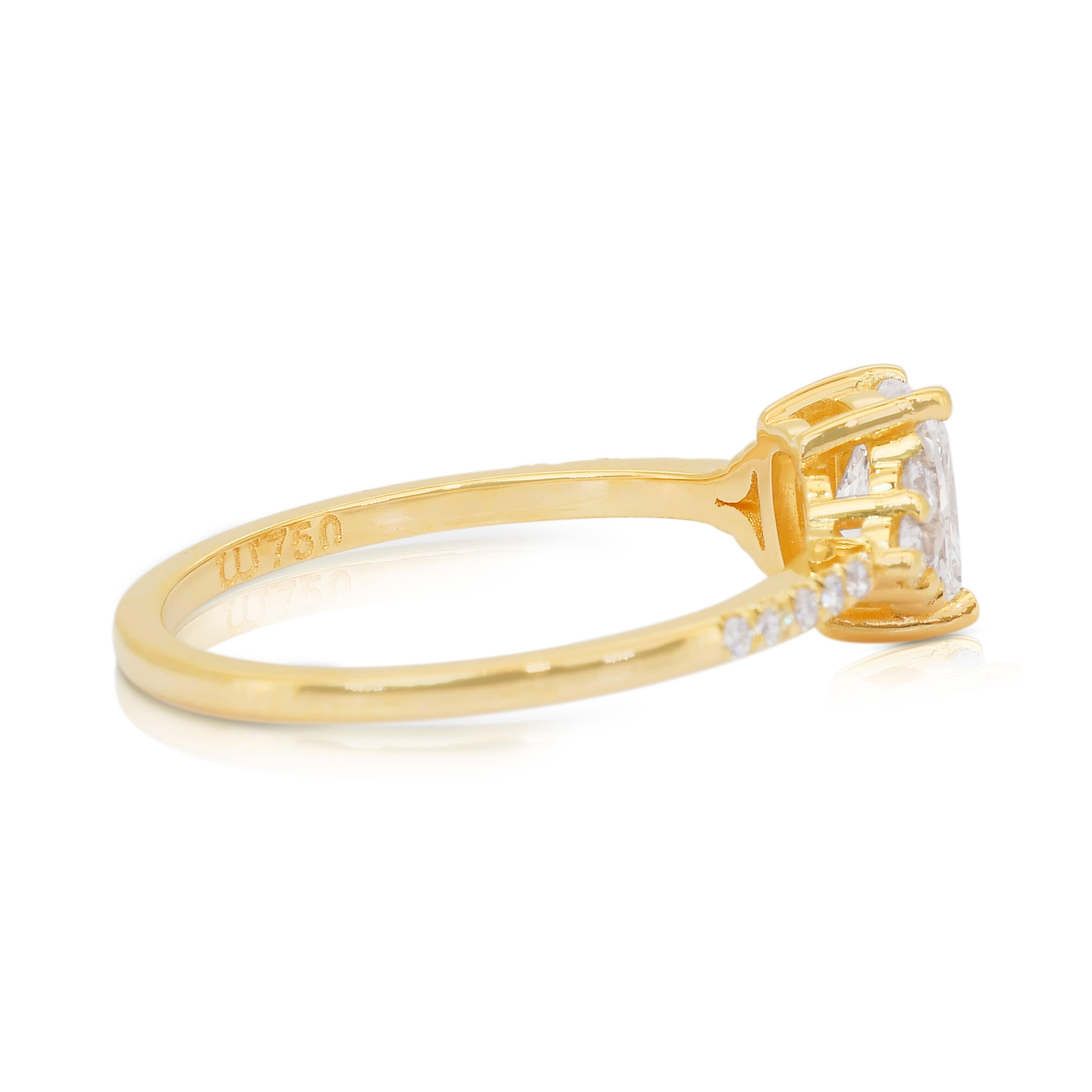 Taglio cuscino Anello Eleg con pavé di diamanti da 1,08 carati in oro giallo 18 carati - Certificato IGI in vendita