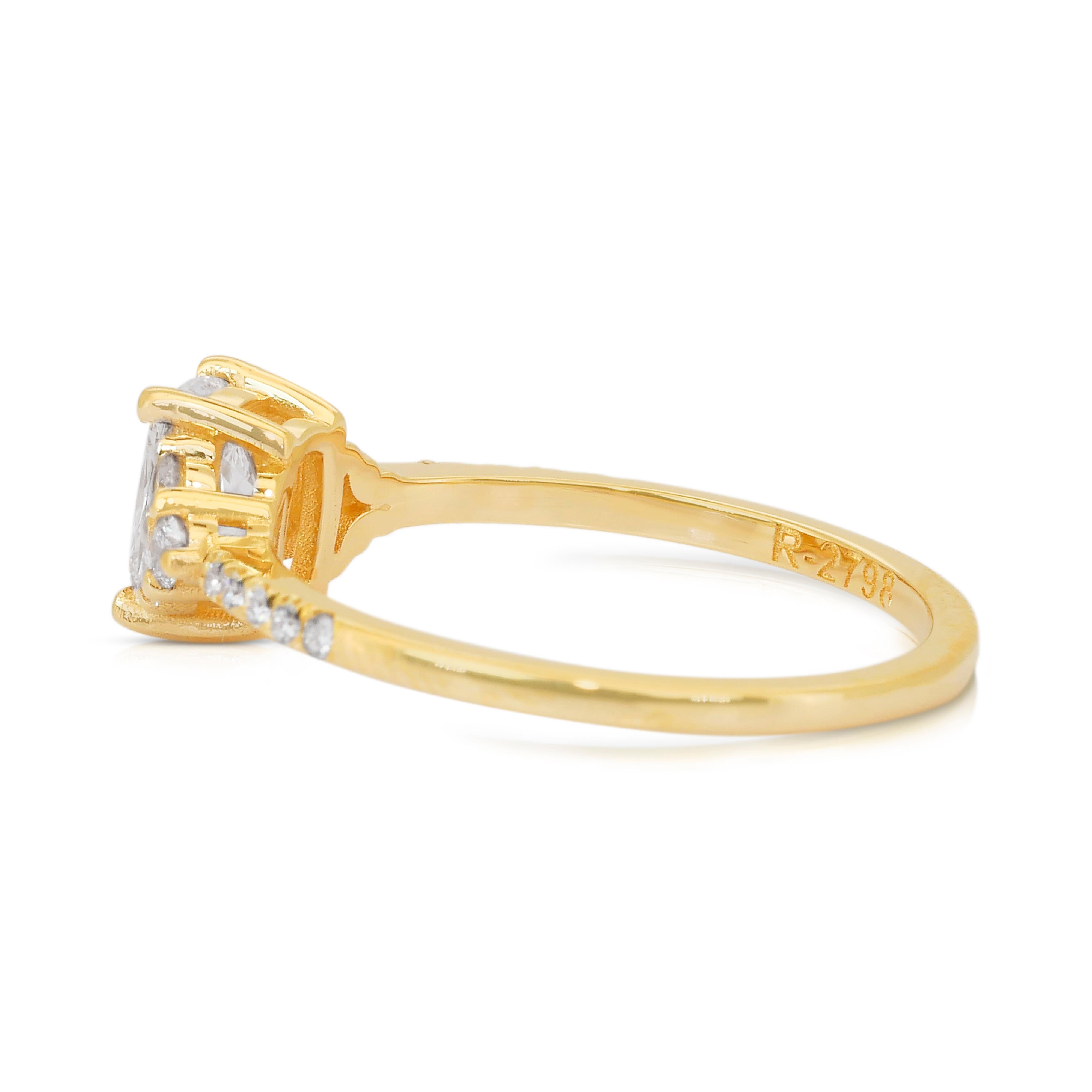 Anello Eleg con pavé di diamanti da 1,08 carati in oro giallo 18 carati - Certificato IGI In condizioni Nuovo in vendita a רמת גן, IL