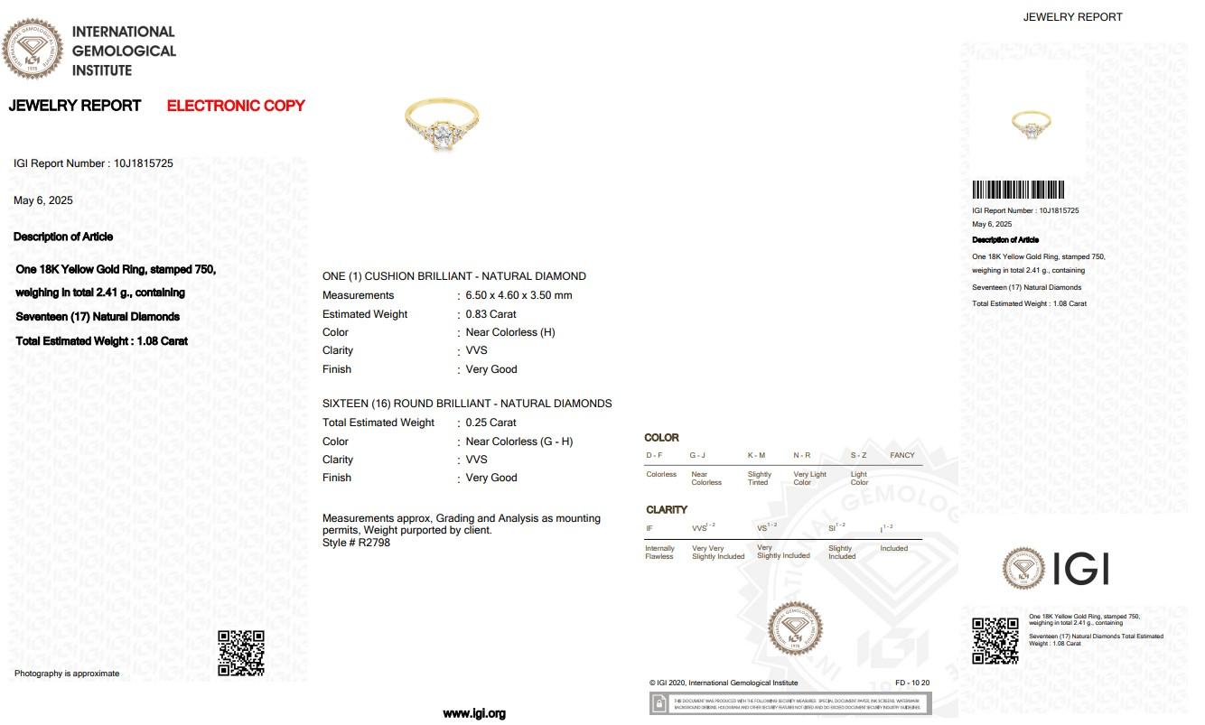 Donna Anello Eleg con pavé di diamanti da 1,08 carati in oro giallo 18 carati - Certificato IGI in vendita