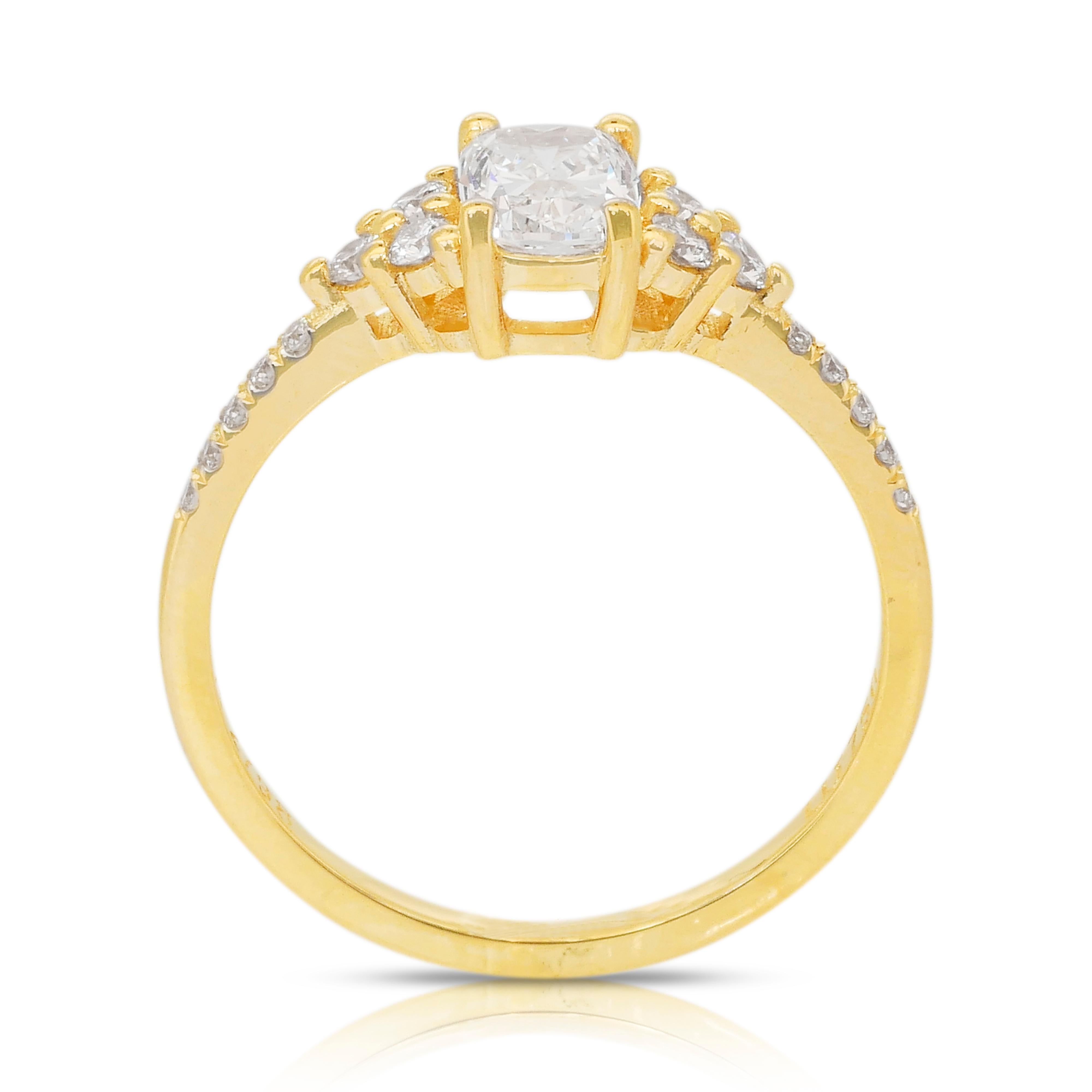 Anello Eleg con pavé di diamanti da 1,08 carati in oro giallo 18 carati - Certificato IGI in vendita 3