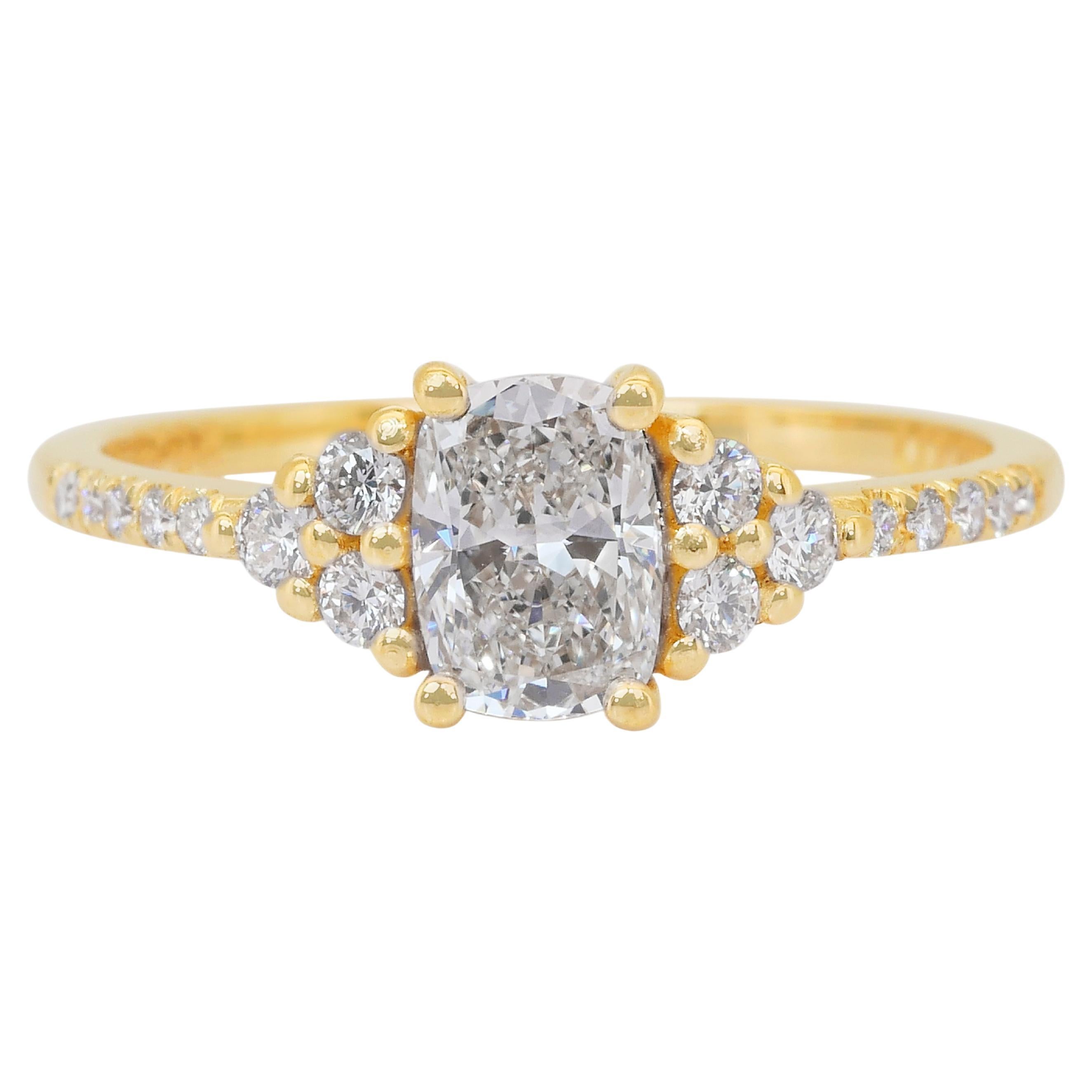 Eleganter 1,08 Karat Diamanten Pave-Ring aus 18k Gelbgold - IGI-zertifiziert