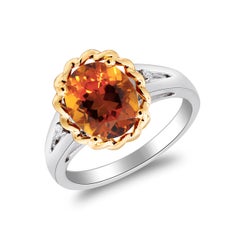 10K-925 Two-Tone Gold Oval-Cut Brazilian Citrine Ring with Diamond Accents