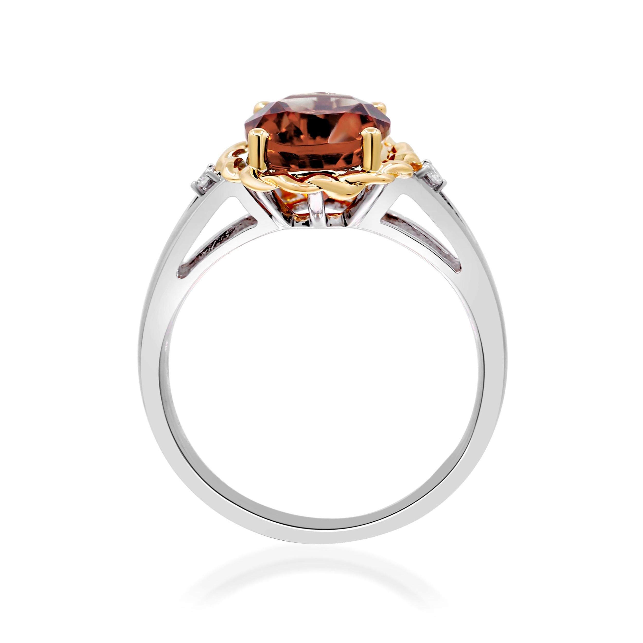 Art Deco 10K-925 Two-Tone Gold Oval-Cut Brazilian Citrine Ring with Diamond Accents For Sale