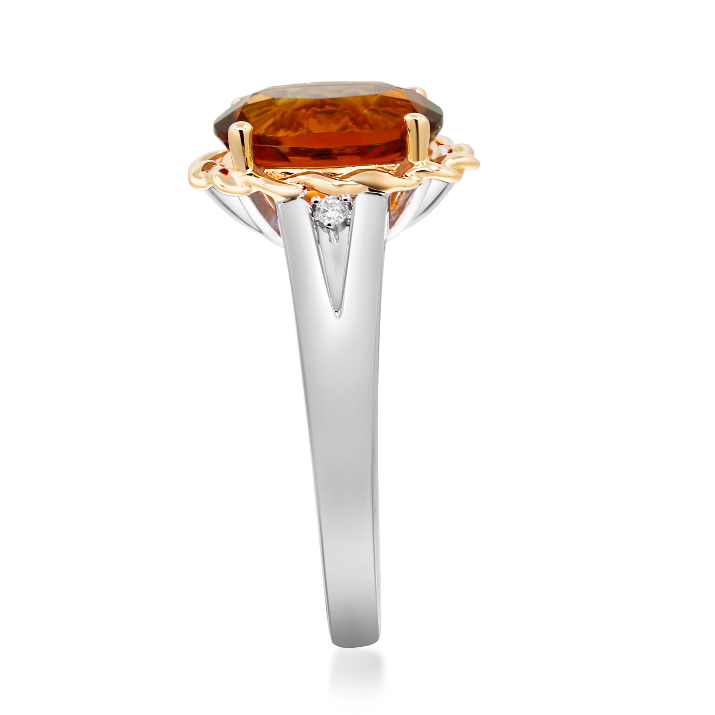 Oval Cut 10K-925 Two-Tone Gold Oval-Cut Brazilian Citrine Ring with Diamond Accents For Sale