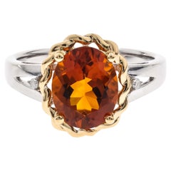 10K-925 Two-Tone Gold Oval-Cut Brazilian Citrine Ring with Diamond Accents