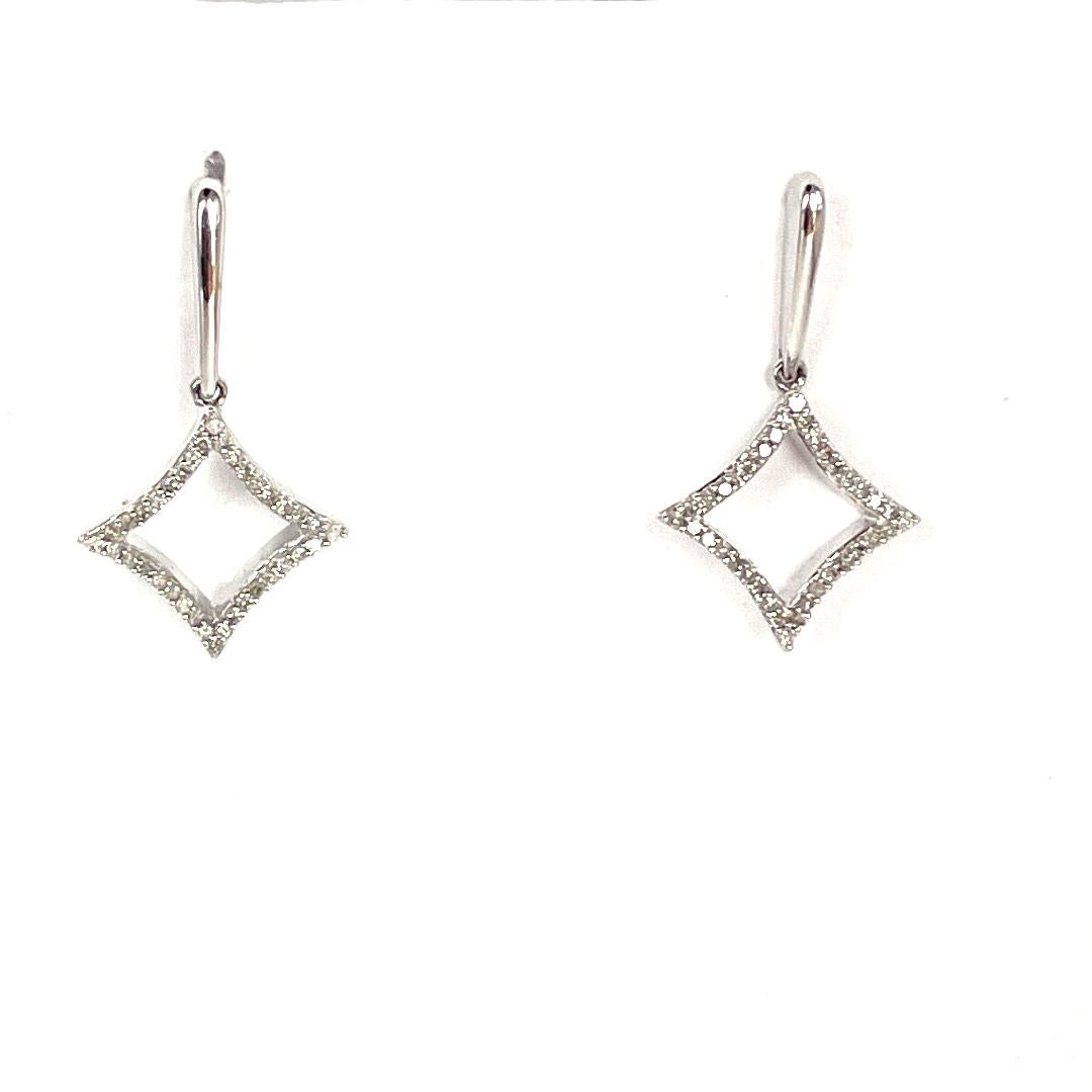 Mixed Cut Elegant 10K White Gold Dangle Dover Diamond Earrings For Sale